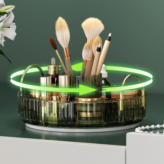 YCIA&DONE Rotating Makeup Organizer for Vanity, Large Capacity Make Up Storage Skin care Shelf Perfume Holders Cosmetic Dresser Organizer Countertop Spinning 360 (Vintage Green, 1Tier)