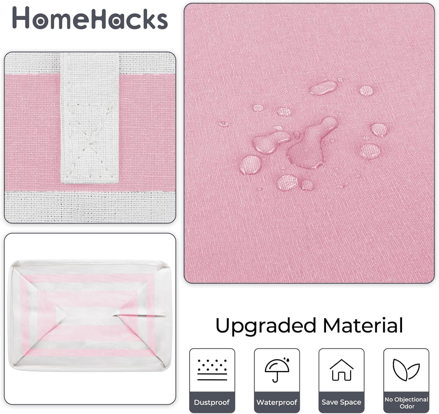 HomeHacks 2 Pack Large Laundry Baskets, Waterproof, Freestanding Laundry Hampers, Collapsible Clothes Hamper with Reinforced Handles in Laundry, College Dorm, Bathroom, Bedroom (Pink, 75Lx2)