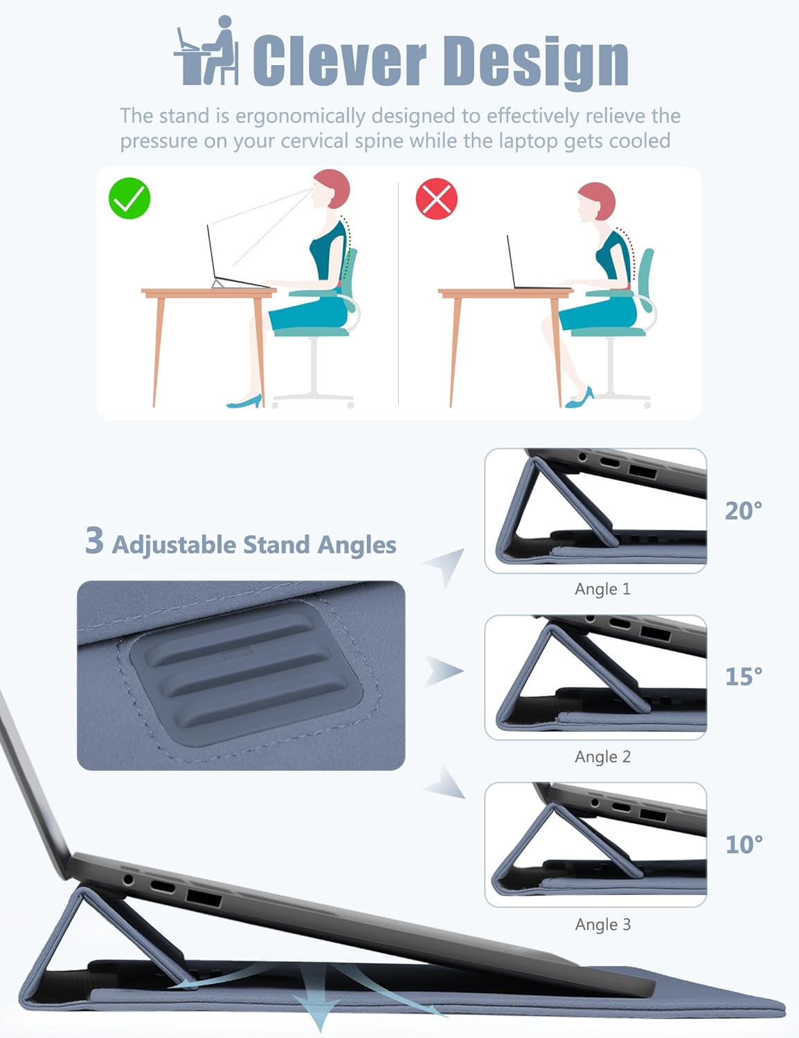 HYZUO 13 Inch Laptop Sleeve with Stand Feature for MacBook Air 13 M4 M3 M2 M1 2025-2018, MacBook Pro 13 M2 M1, 13" iPad Pro/Air, Surface Pro, with Carry Bag, Haze Blue