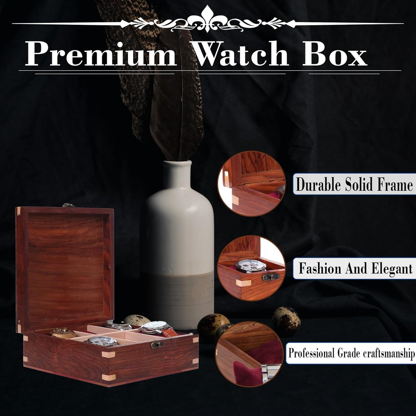 Wooden Watch Box for Men & Women, Watch Organizer & Display Case, Premium Long-Lasting Watch Holder for Storage, Elegant Gift for Watch Collectors (Wood Top, 6 Slots)