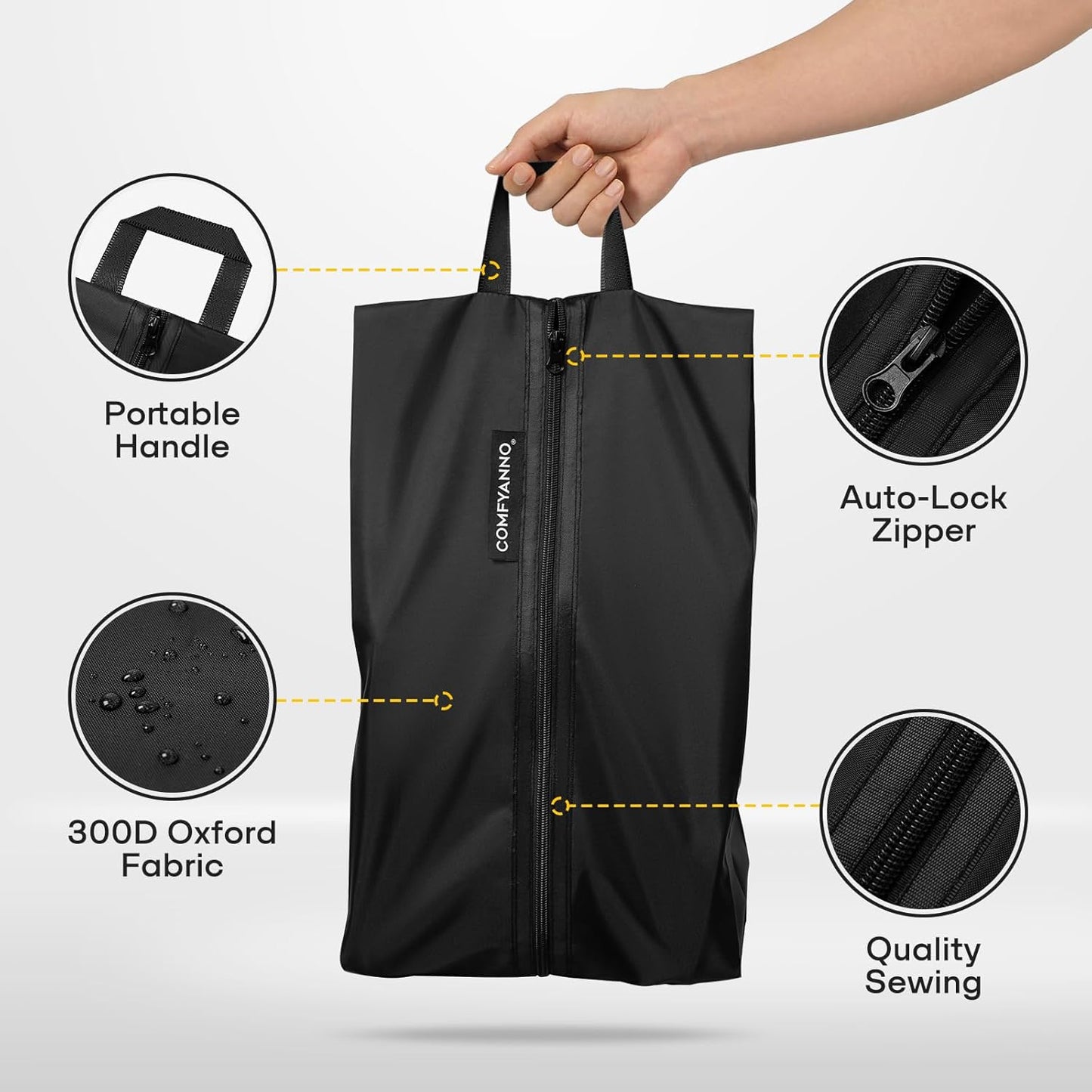 Comfyanno Travel Shoe Bag, Shoe Storage Bag for Packing in Suitcase, Resist Odor & Dust, Portable Sneaker Bag with Zipper, Travel Essentials, 15.7x8.7 in - Black