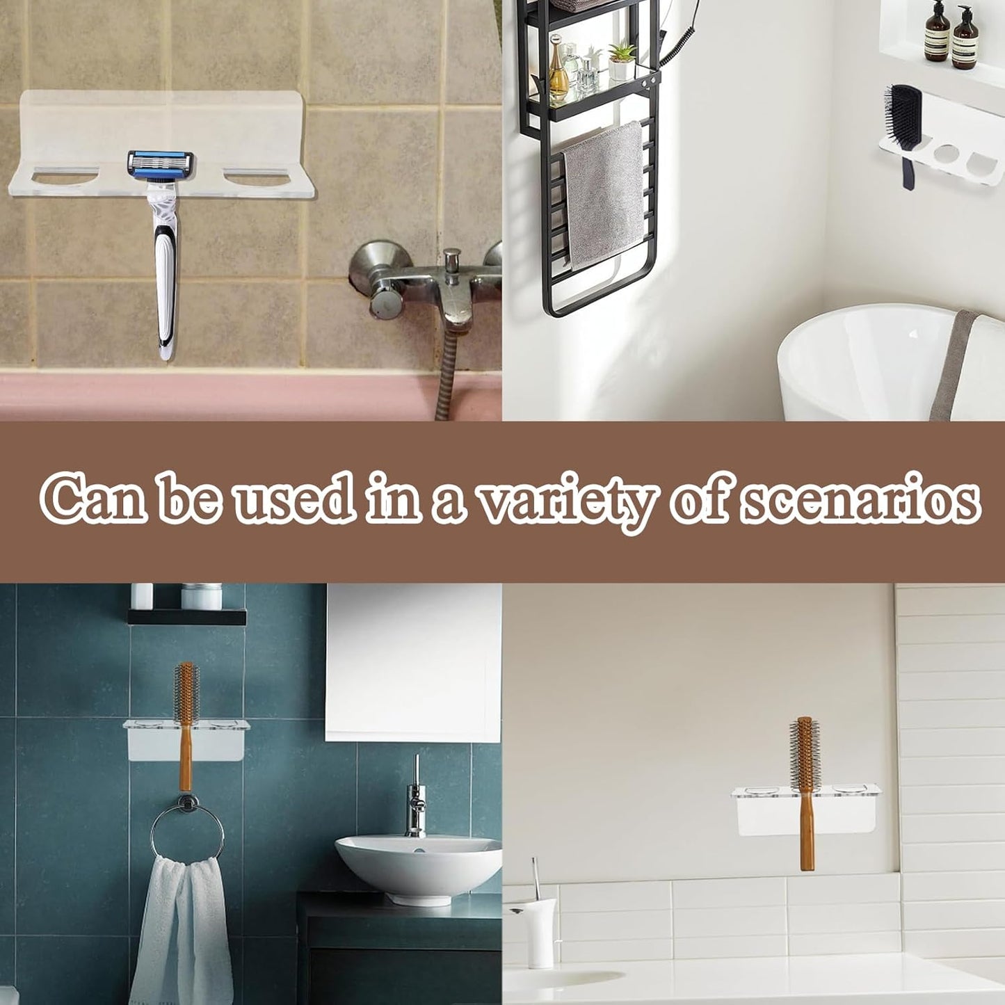 Hair Brush Holder, Hair Brush Organizer with 3 Holes, Wall Mounted Transparent Storage Holder, No Drilling, for Combs, Curling Irons, Flat Irons