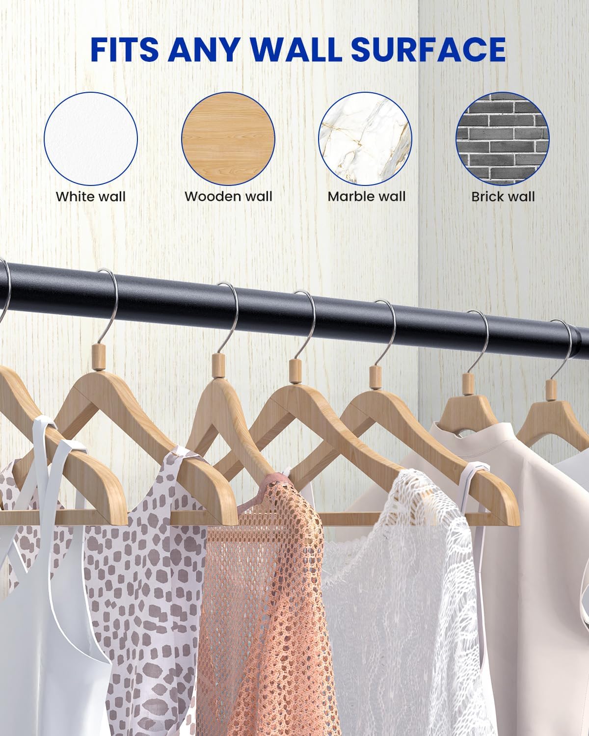 4 PACK Closet Rods for Hanging Clothes, 17 to 69 Inches Stepless Adjustable Metal Closet Rod, 1.3 Inches Heavy Duty Clothes Hanging Rod for Closet Wardrobes Laundry RV, Black
