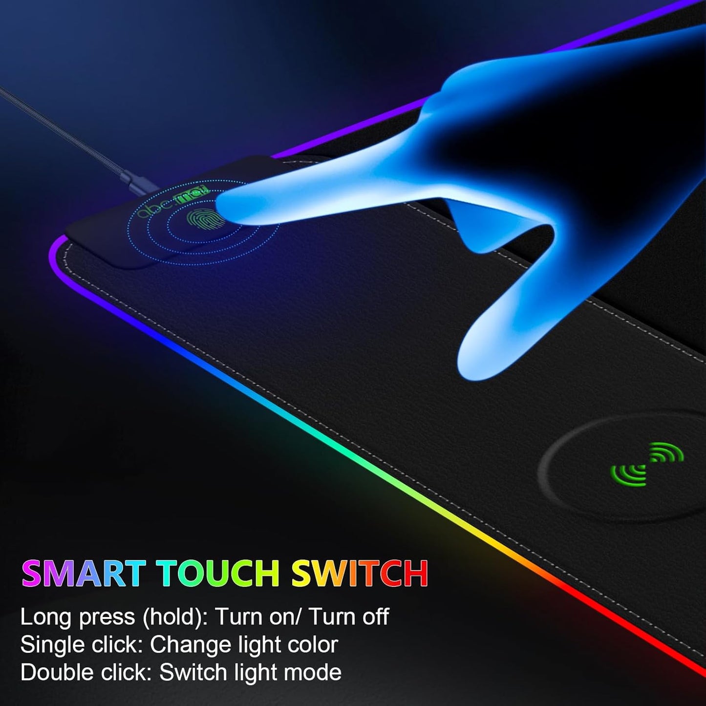 Magnetic Wireless Charging RGB Mouse Pad, 31.5'' x 15.8'' Large LED Gaming Desk Mat, 24 Light Effects, Non-Slip Rubber Base, Waterproof Ultra-Smooth Surface