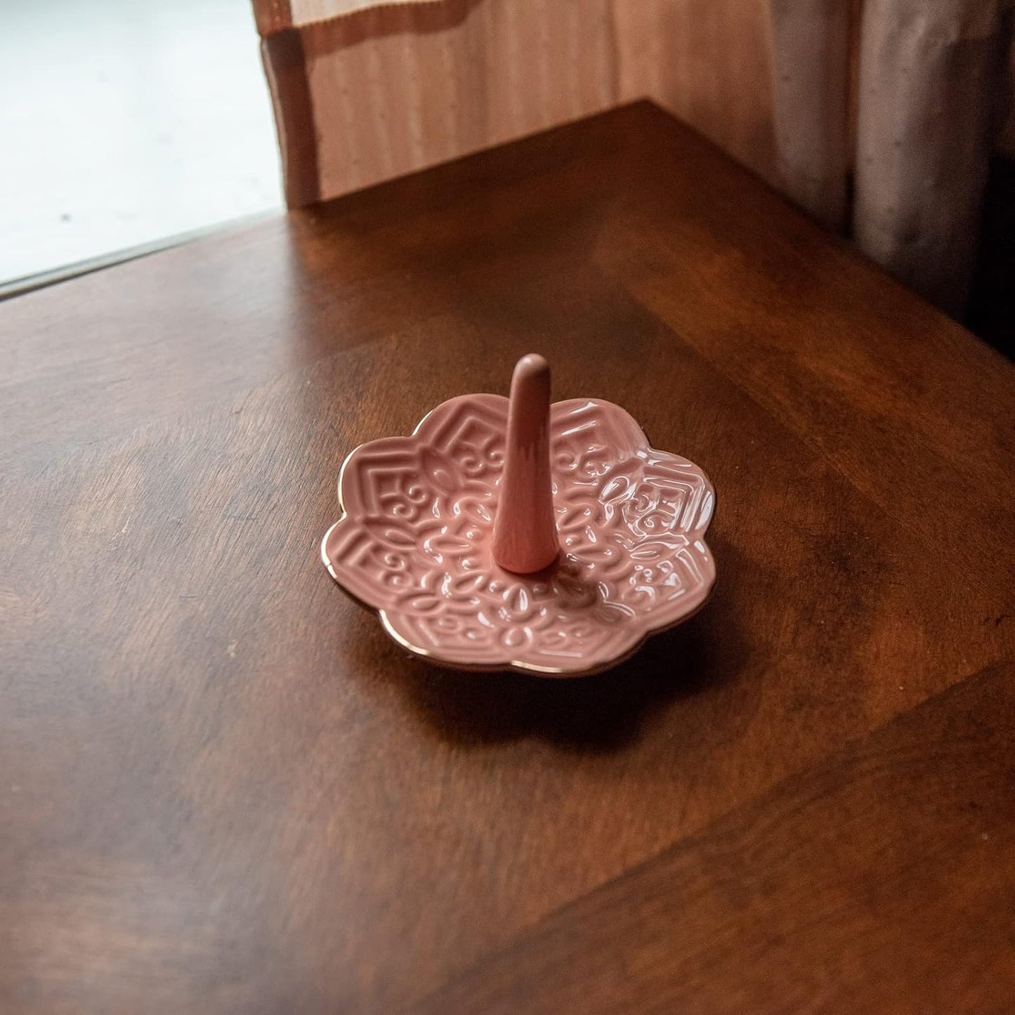 Ceramic Pink Mandala Jewelry Holder Decorative Ring Holder/Trinket Tray Valentine's Day Engagement Wedding Birthday Gifts for Women Her