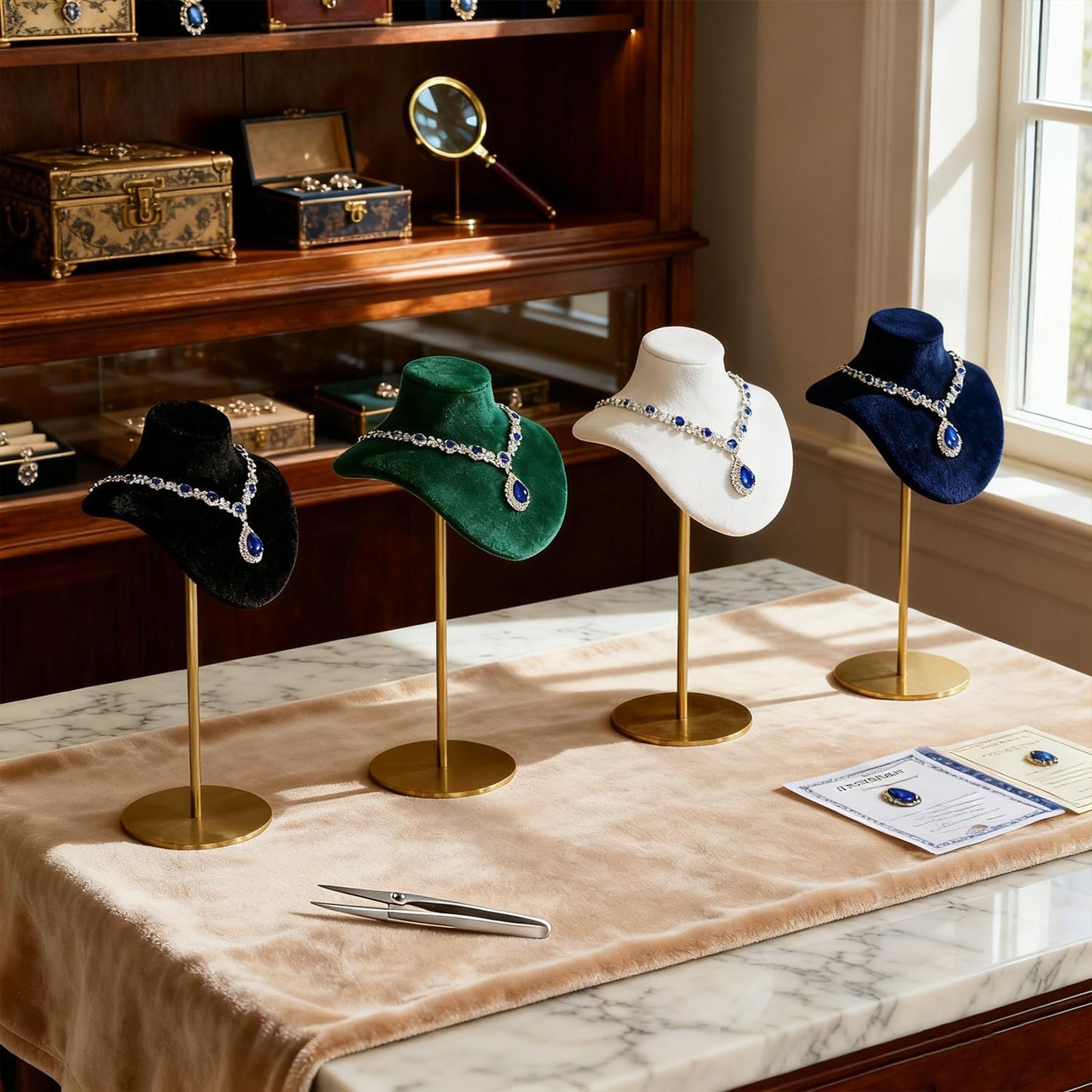 Necklace Display Stand For Selling Velvet Chain Jewelry Bust Holder Organizer With Stainless Steel Stand Jewelry Display