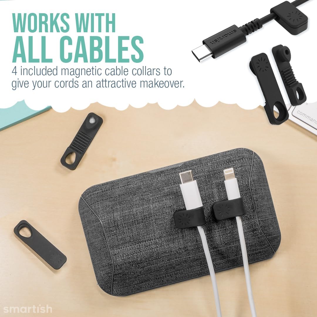 Smartish® Magnetic Cord Holder - Bigger Cable Wrangler Stocking Stuffer Organizer with Magnet Clips for Charger Management on Desktop, Nightstand - Holds 6+ Cables - No. 2 Pencil Gray