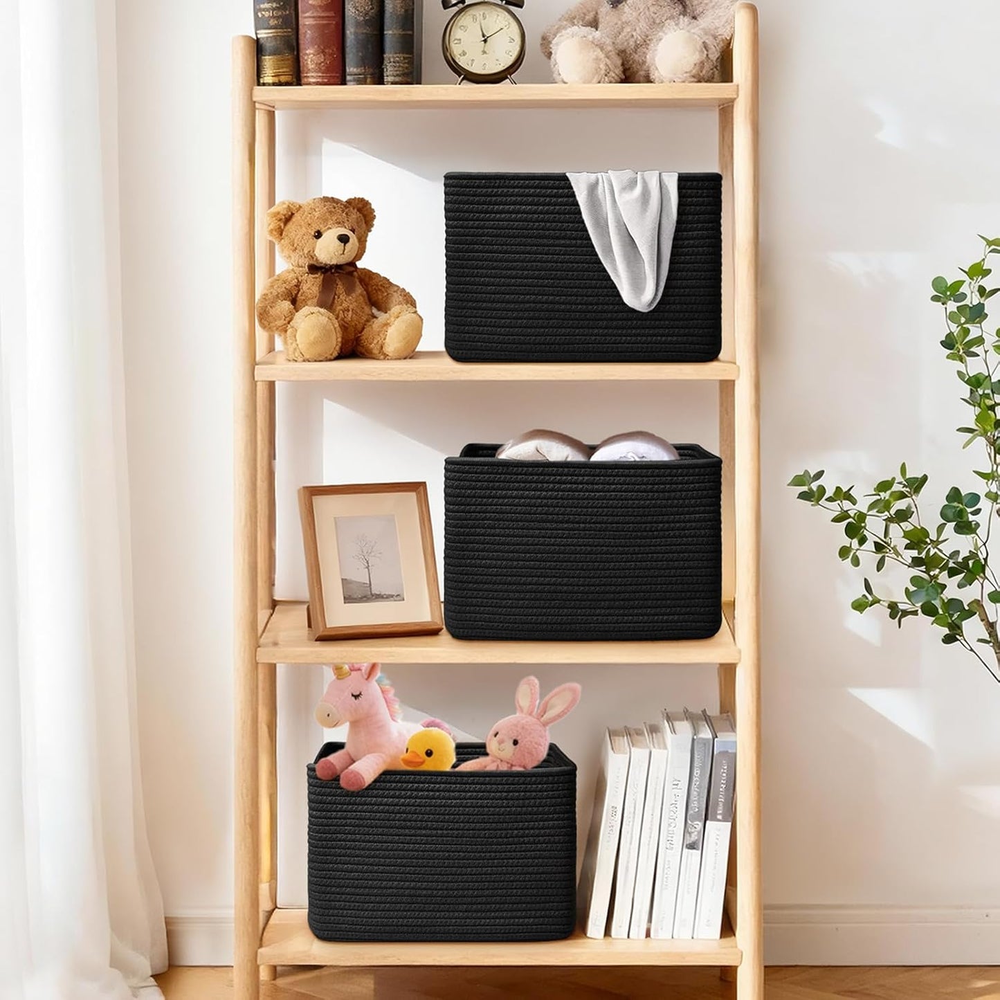 Storage Baskets for Organizing, 4 Pack Storage Baskets for Shelves, Woven Basket for Shelves, Closet Organization, Rectangle Organizer Basket Gifts Empty, 13"Lx8.7"Wx7.9"H Decorative Bins with Handles