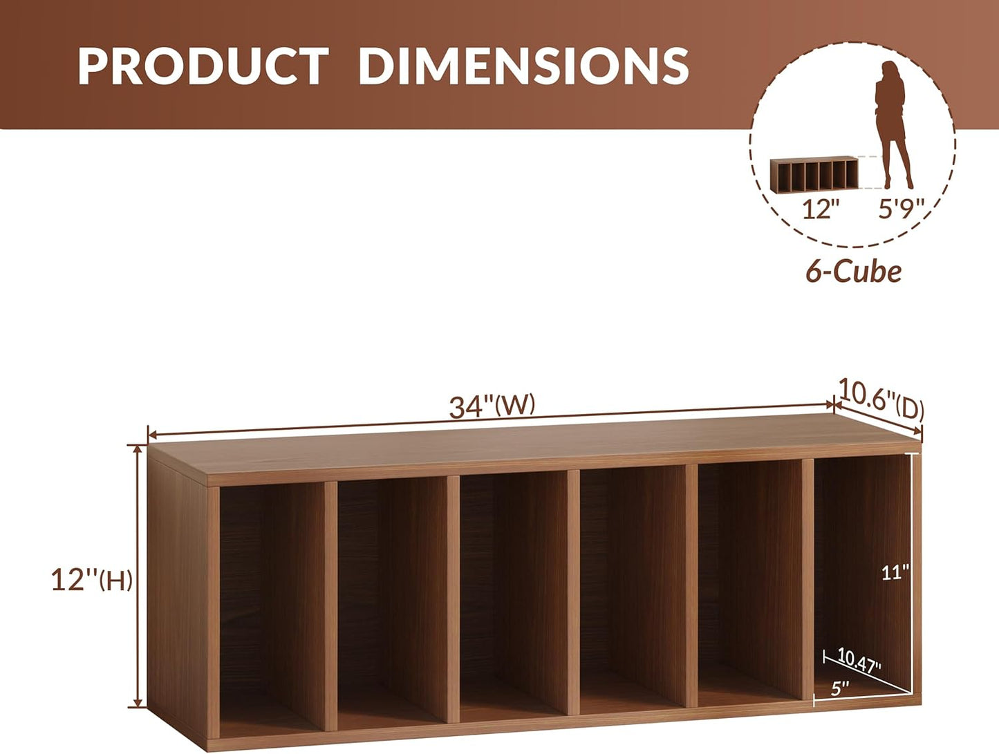 IOTXY DIY Modular Cube Bookcase - CubeXY Customizable Stackable Expandable Basic Shelving Units, 6-Cube Wooden Open Bookshelf with Removable Shelves for Books Organizer, Walnut