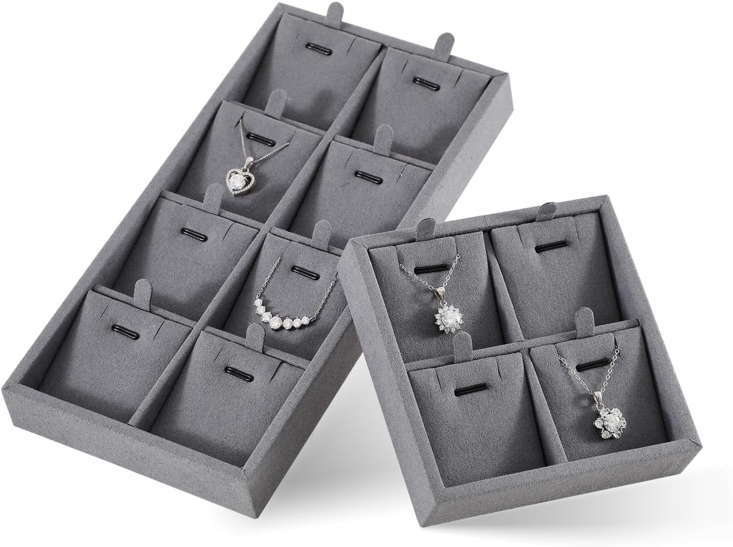 Dark Blue Jewelry Display Tray Ring Necklace Earring Bangle Organizer Multifunctional Storage Case for Jewelry Showcase (Long 8 Grids Pendant Tray)