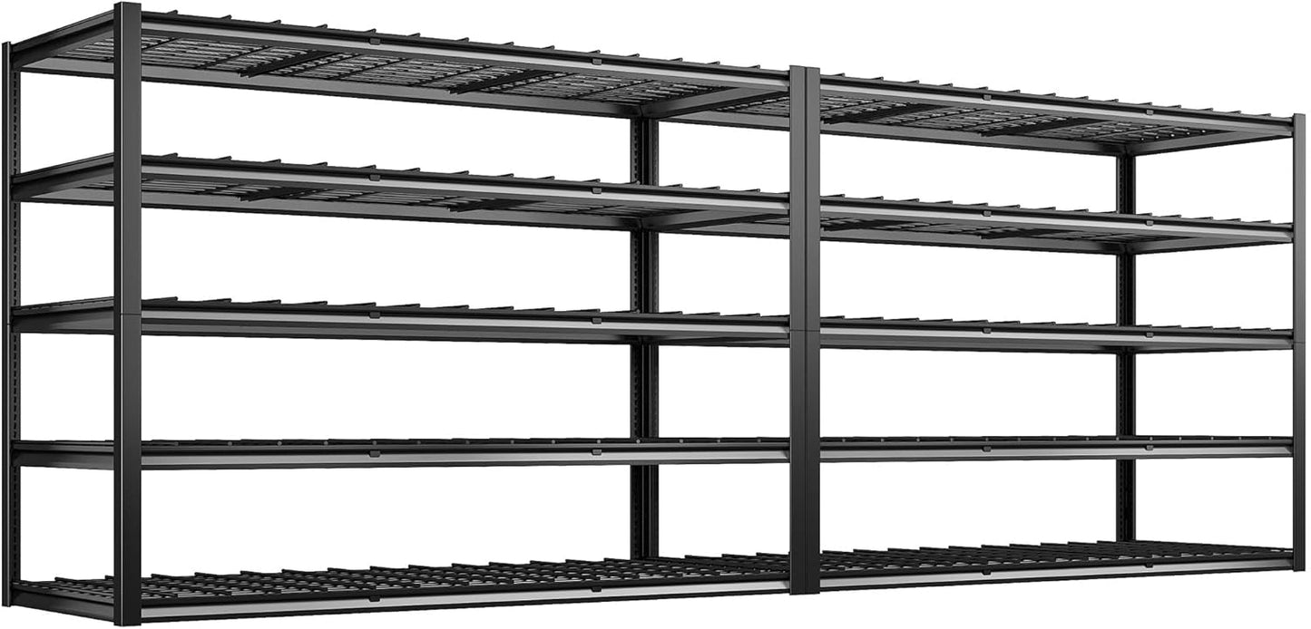REIBII 60" W Garage Shelving Heavy Duty Metal Shelving 3000LBS Storage Shelves Adjustable Metal Shelves for Industrial 5 Tier Garage Shelves for Basement Pantry Warehouse 60" W x 24" D x 72" H 2 Pack