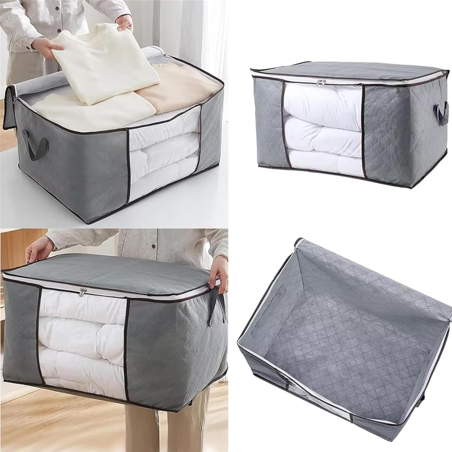 Comforter Storage Bags - Extra Large Clothes Bins, Foldable Organizer with Clear Window, Reinforced Handles, Durable Material | ClosetStorage for Bedding, Blankets, Quilts, Seasonal Garments, Home Ac