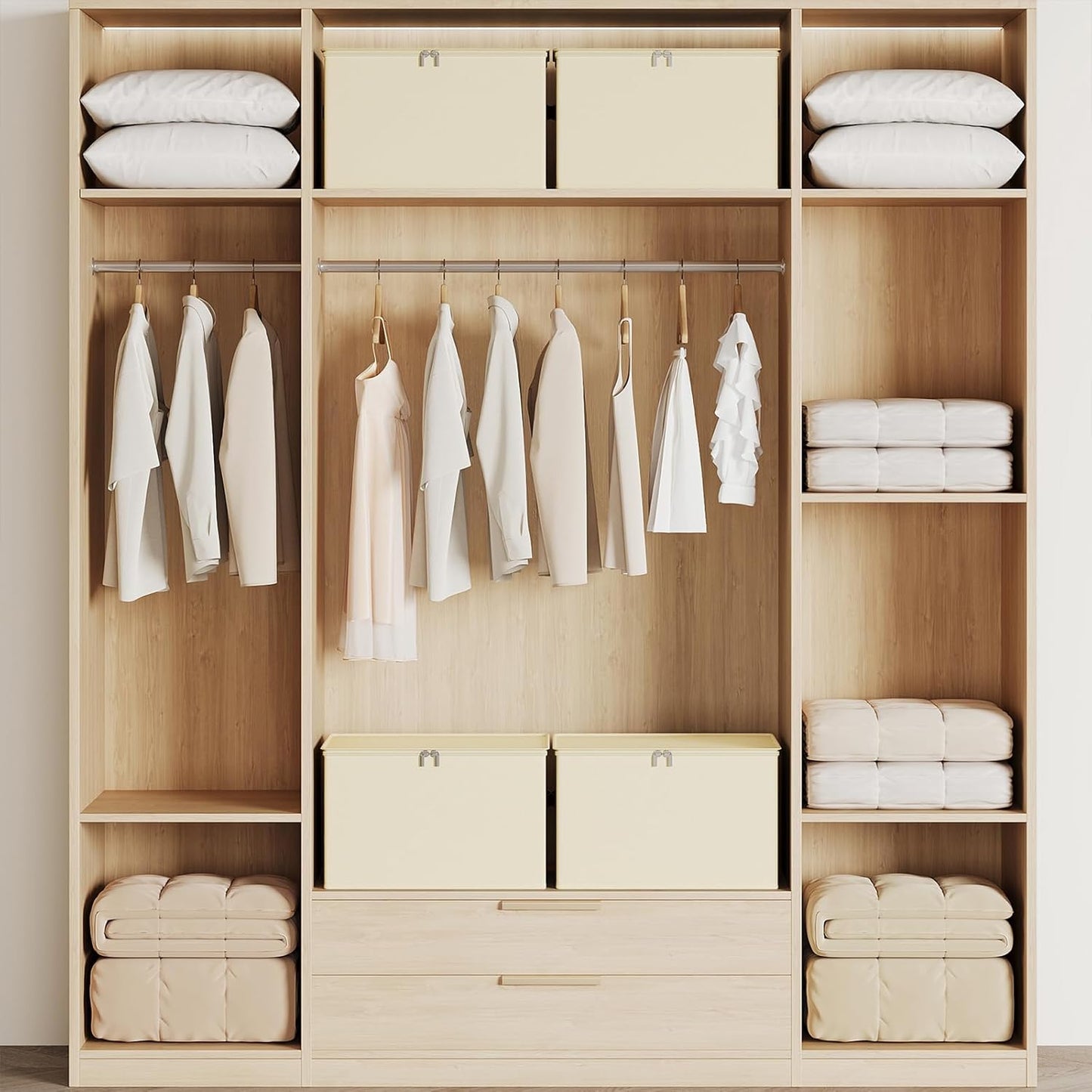 Clothes Storage Bins with Sturdy Frames, Foldable Fabric Clothing Organizer Box for Moving, Sweater Storage Cube with Lids and Zipper, Linen Closet Storage Bags for Blankets, Clothes, Sheet
