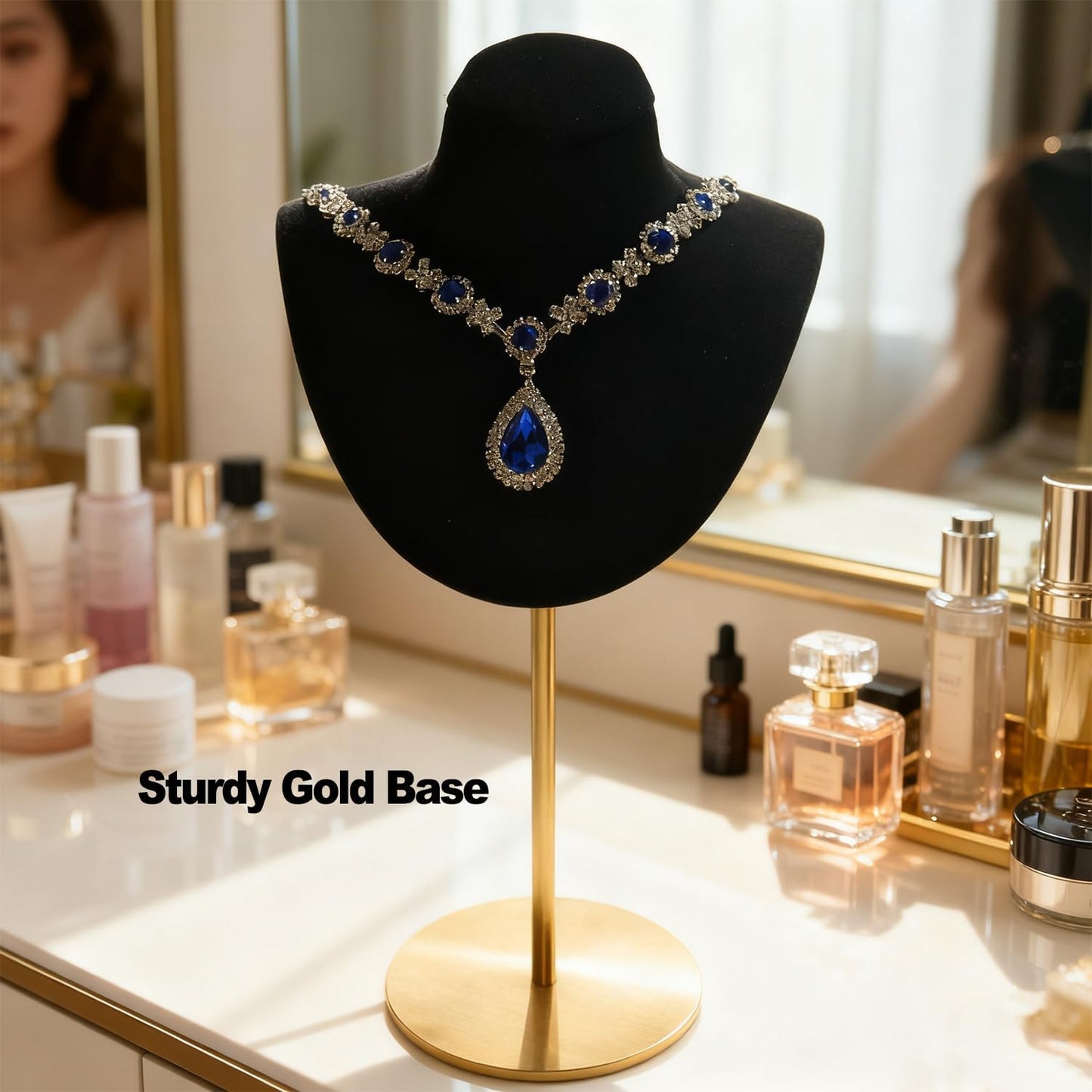 Necklace Display Stand For Selling Velvet Chain Jewelry Bust Holder Organizer With Stainless Steel Stand Jewelry Display