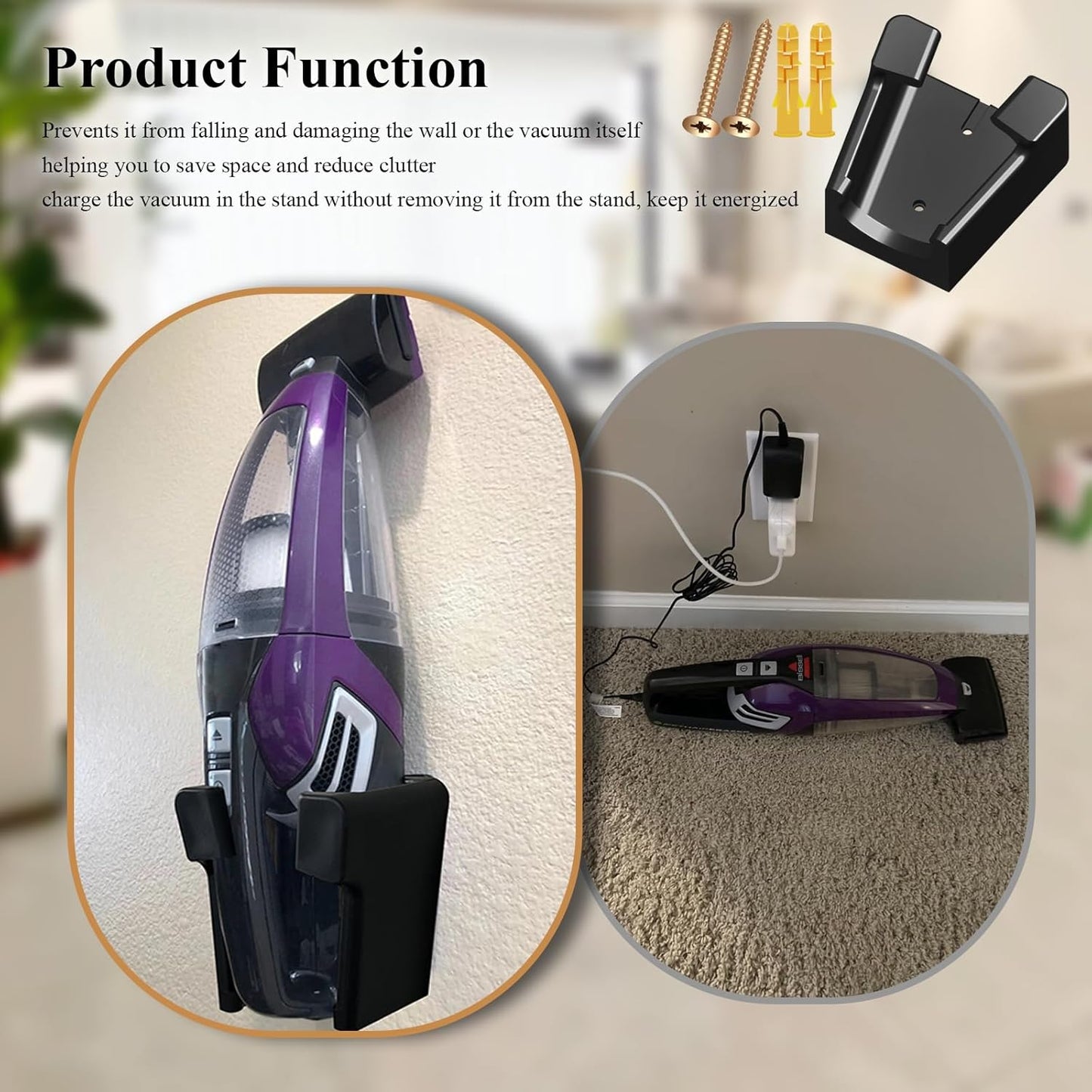 2 Pcs Wall Mount Vacuum Holder/Docking Station with Screws, Fit for Bissell Pet Hair Eraser Handheld Vacuum Models 2390, 2390A, 2284W, 23903 & Auto-Mate Charging Dock, Save Space & Reduce Clutter