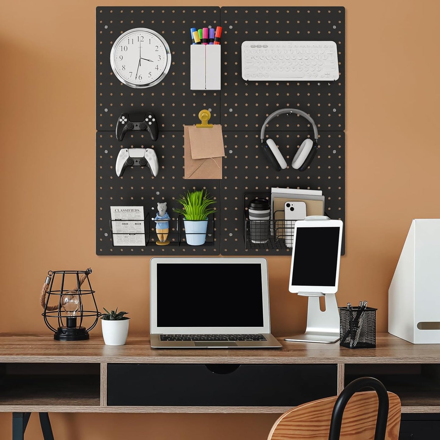 FZK PegBoard,4 Pack Peg Board,ABS Black Pegboard, 24x24inch,Pegboard Wall Organizer, Peg Board for Walls,Plastic pegboard,Suitable for Office Craft Room Kitchen and Item Display