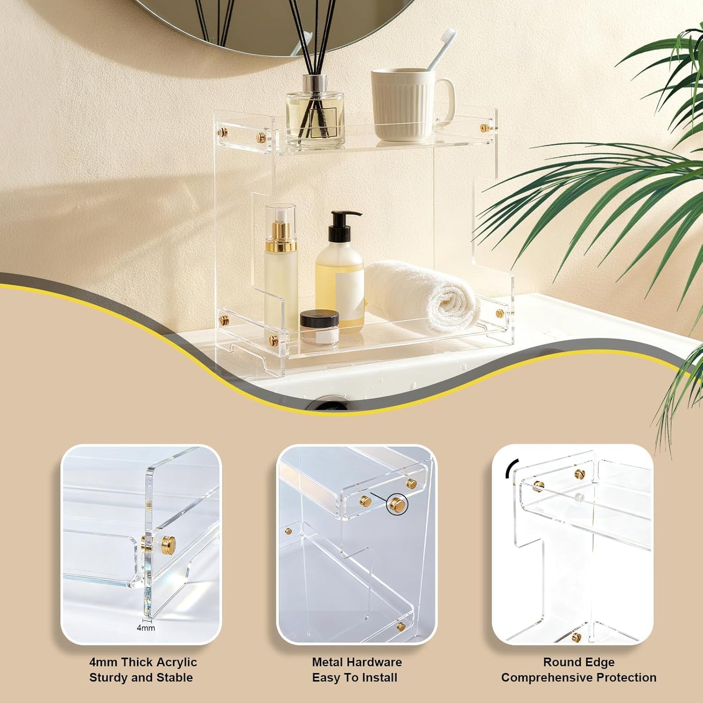 Clear Bathroom Countertop Organizers and Storage,2 Tier Acrylic Cosmetics Stand Vanity Storage Organizer,Large Capacity Corner Shelf for Bathroom,Dresser,Kitchen 11.4" L x 8.3" W x 10.2" H