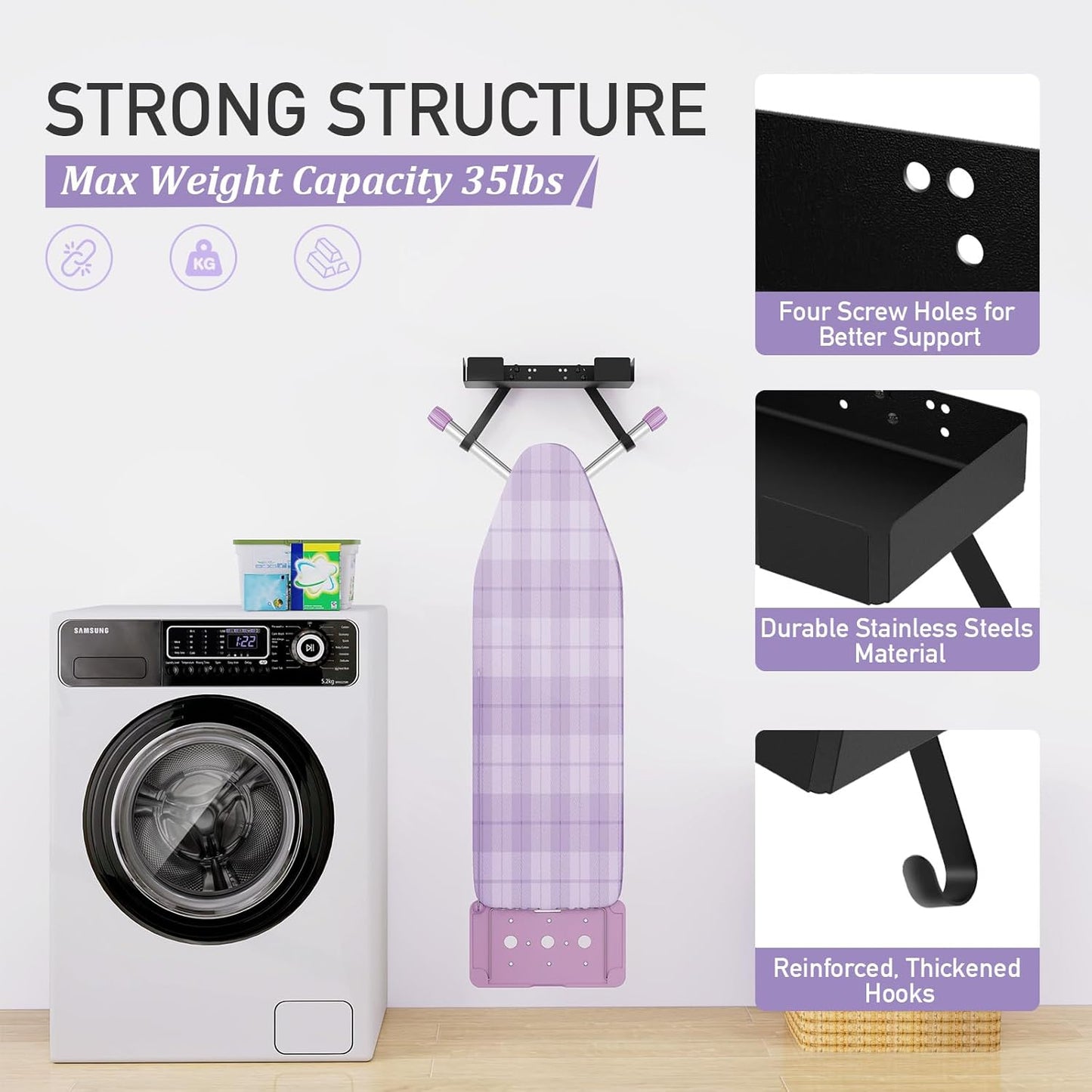 JUYSON Ironing Board Holder Wall Mount for T&Y Leg Ironing Board Hanger, Iron Holder Wall Mounted for Laundry Room