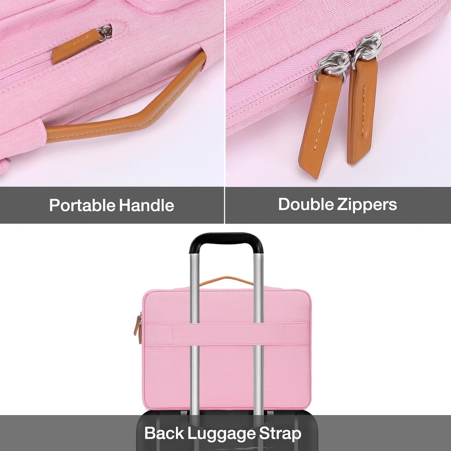 MOSISO 360 Protective Laptop Case 13.3 inch, 13-13.3 inch Laptop Sleeve Compatible with MacBook Air/Pro 13 / Pro 14,HP Dell Acer ASUS,Side Open Carrying Case with 4 Zipper Pockets&Handle, Pink