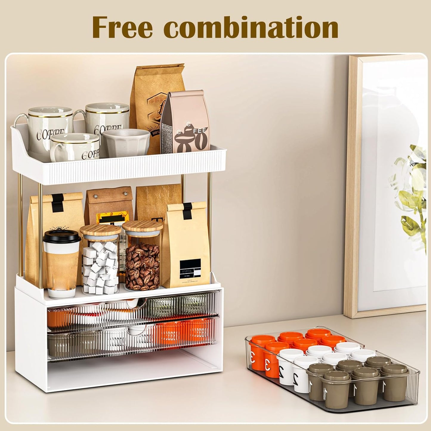 Bathroom Organizers and Storage - 3 Drawers 2 Tier Makeup Organizer, Cosmetic Storage Drawer for Dresser Countertop and Bathroom Vanity for Large Skincare, Perfume, Grey