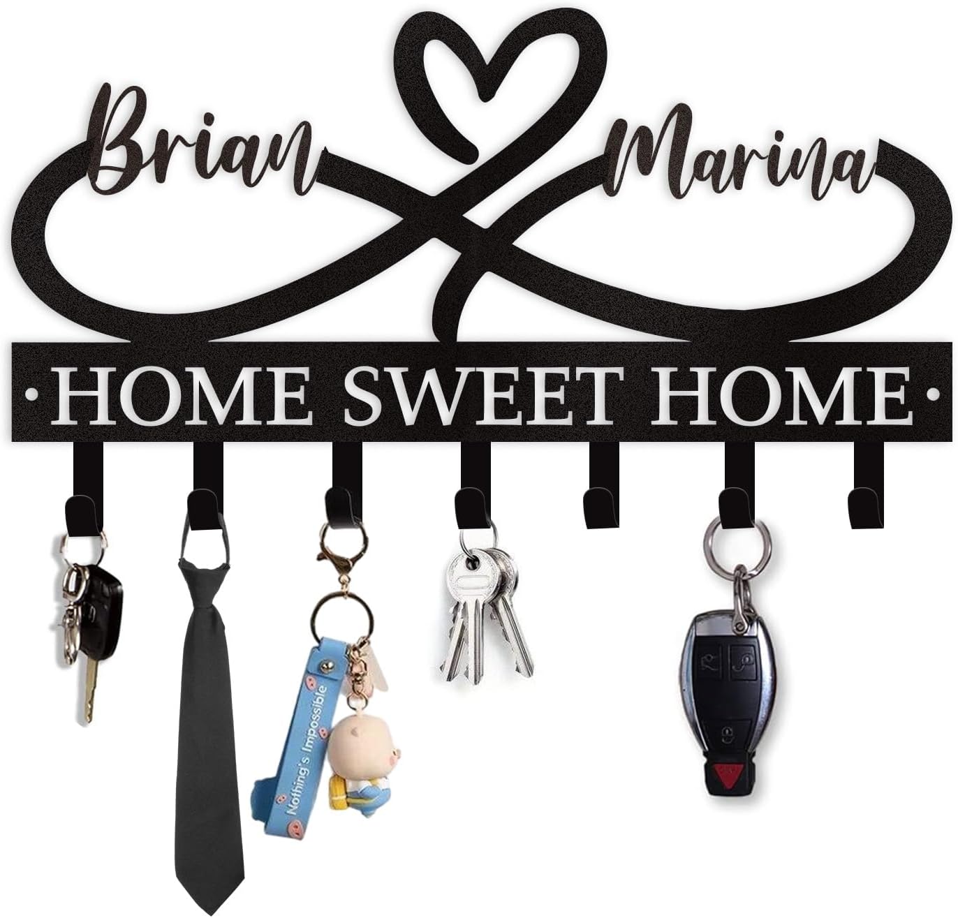 Personalized Couple's Name Key Rack, Wall Mounted Metal Key Holder for Housewarming Gifts,ignent Bedding