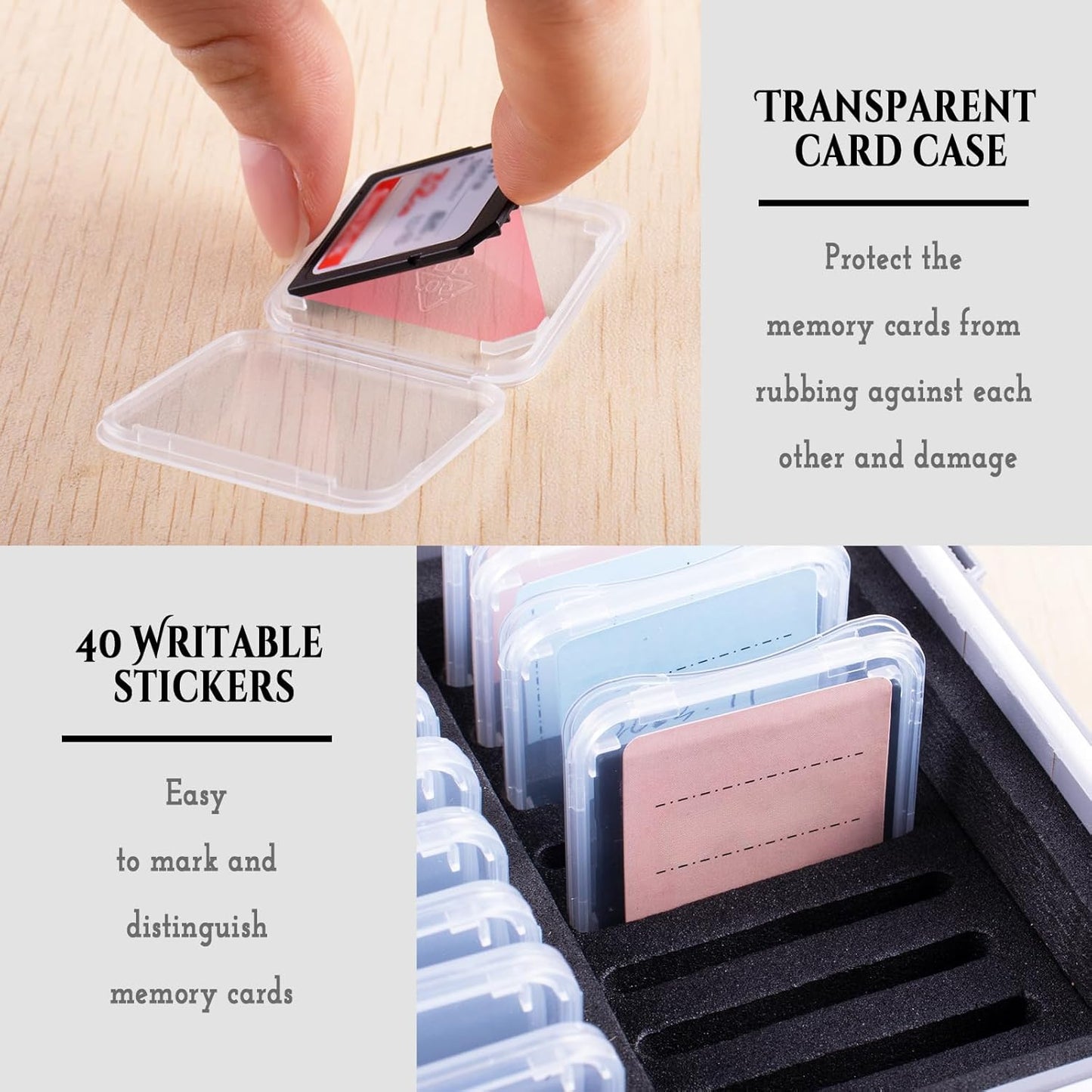 36 Slots Memory Card Case Orange with 36 Transparent Holders & 40 Writable Labels, SD Card Storage Case & Organizer for Camera Memory Cards