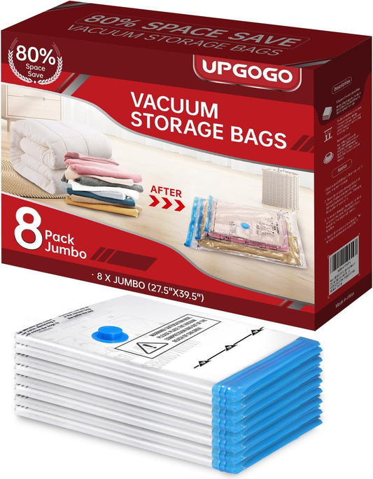 8 Pack Jumbo Vacuum Storage Bags,Vacuum Seal Bags for Clothing,Space Saver Bags,Comforters, Blankets, Bedding