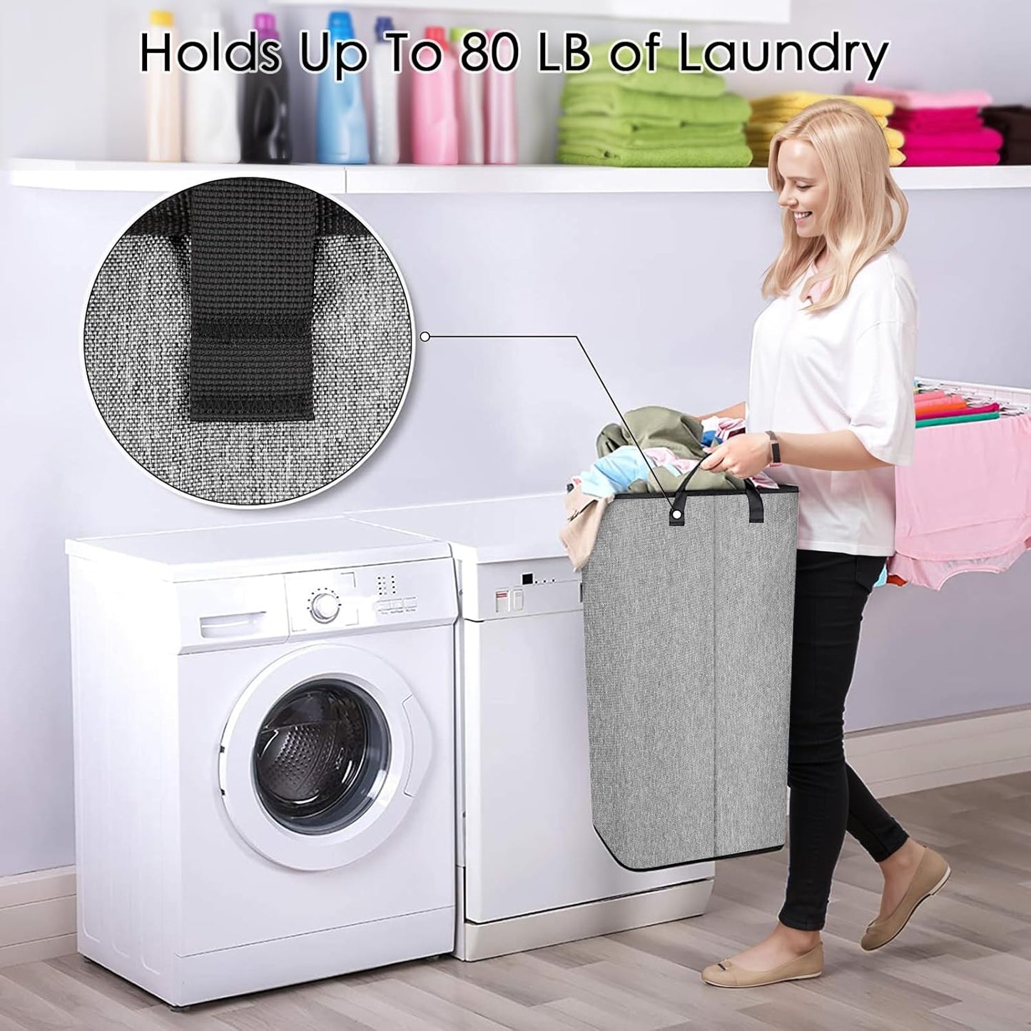 SNIGJAT Large Laundry Hamper, Tall Laundry Hamper with Sturdy Handles, Collapsible Dirty Clothes Basket for Bedroom, Rectangular Sturdy Large Clothes Basket for College, Dorm, Towels, Toys, 80 L