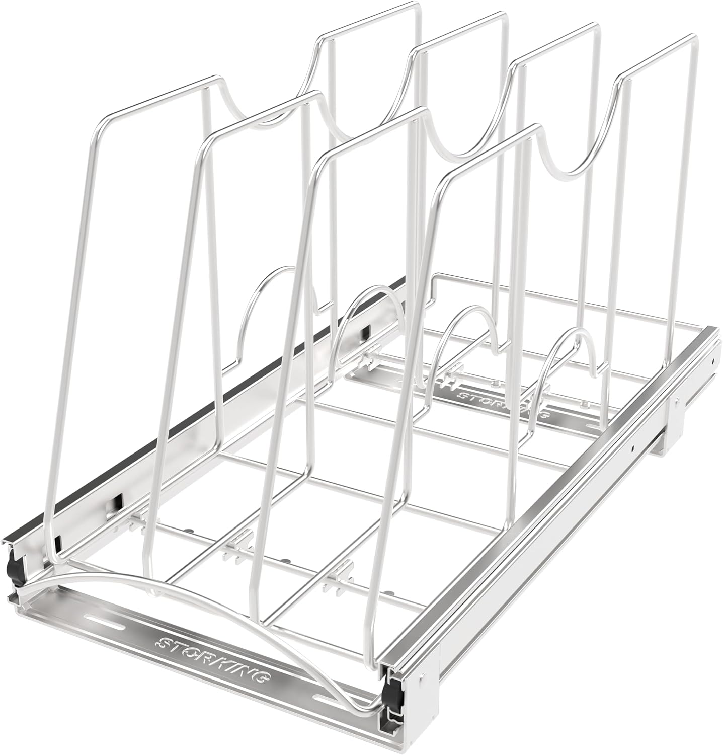 Pull Out Cookie Sheet Organizer for Cabinet, Pan and Pot Rack, Cutting Board Organizer Rack, Baking Tray Organizer for Cabinet, Adjustable Divider Width, 11" W x 22" D x 11.8" H, Chrome