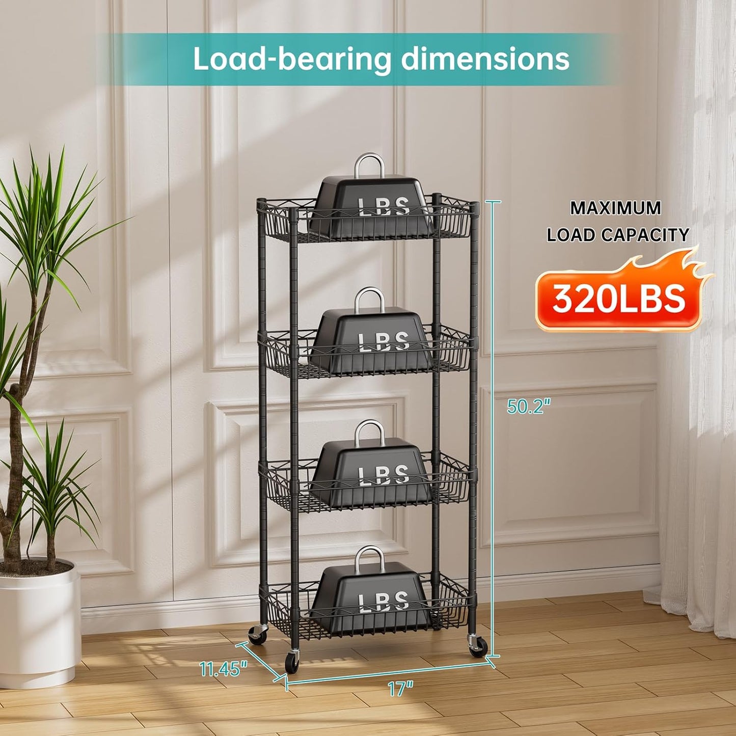 SINGAYE Shelf Closet Wire Shelving：Adjustable Metal Unit for Laundry Room Organization Bathroom Kitchen Home Storage with Wheels Pantry Rack Shelves