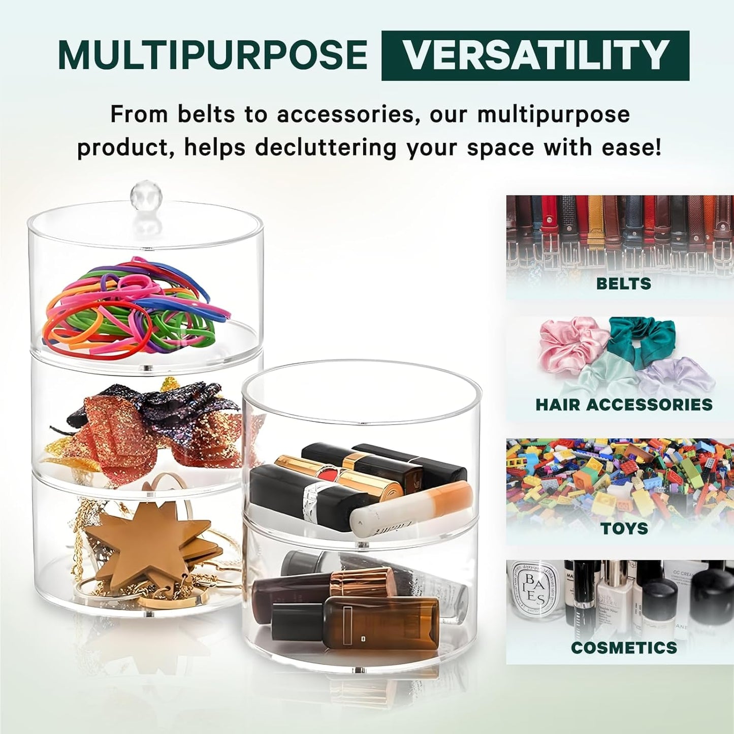 Acrylic 5-Layer Organizer & Display Case for Belts, Jewelry, Kitchen, and Closet Accessories - Transparent Storage for Watches, Rings, and Cosmetics