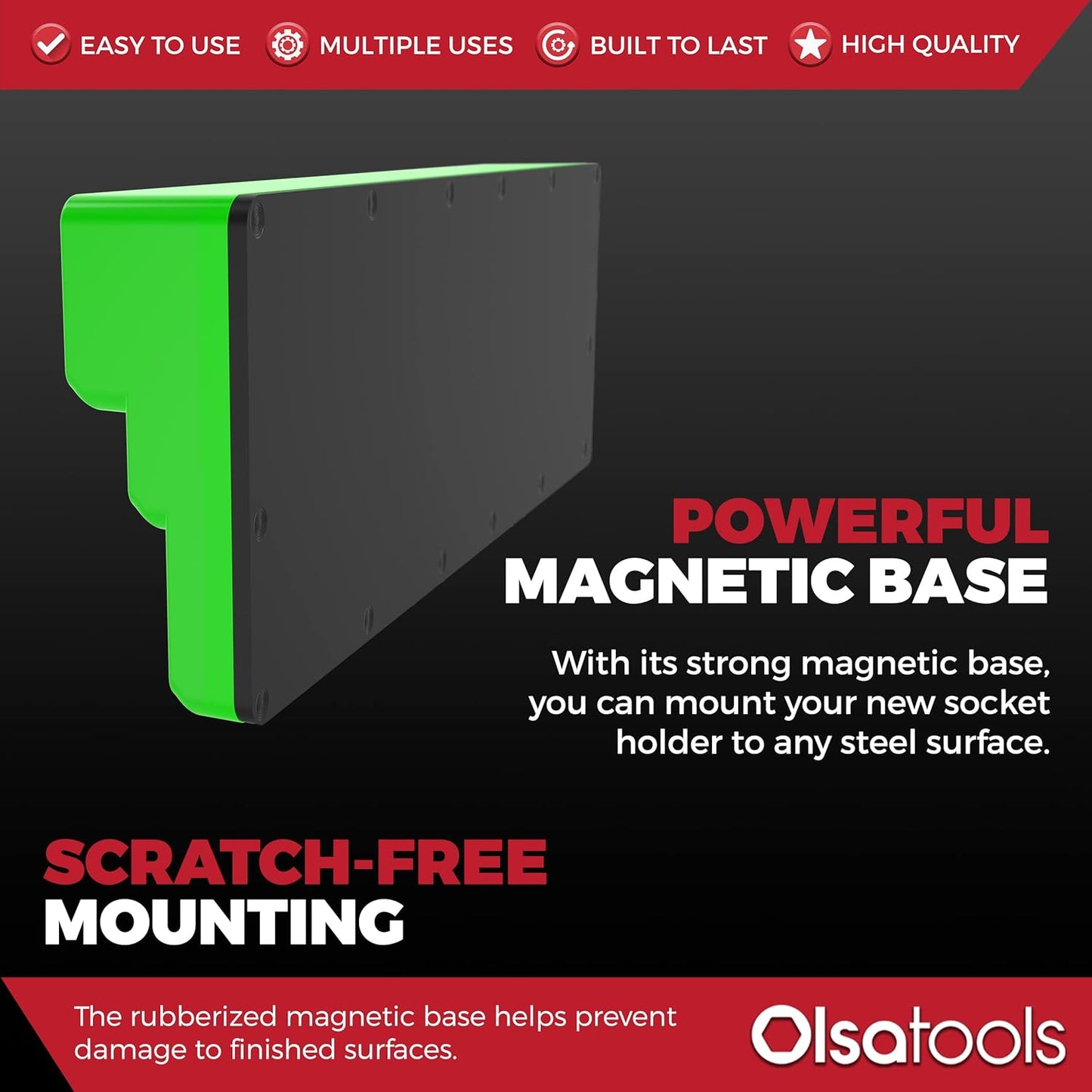 Olsa Tools Magnetic Socket Organizer - 1/4-Inch Drive, 3 Row - Holds 39 SAE Green Sockets - Professional Grade, Part: 1548
