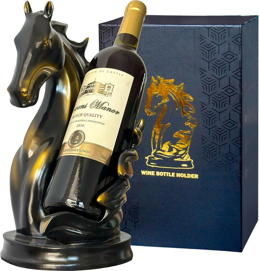 Wine Bottle Holder Wine Racks Tabletop Horse Statue as Home Kitchen Wine Cellar Decorative Storage Organizer, Horse Sculpture Horse Decor Horse Gifts for Girls Men Women (Black)
