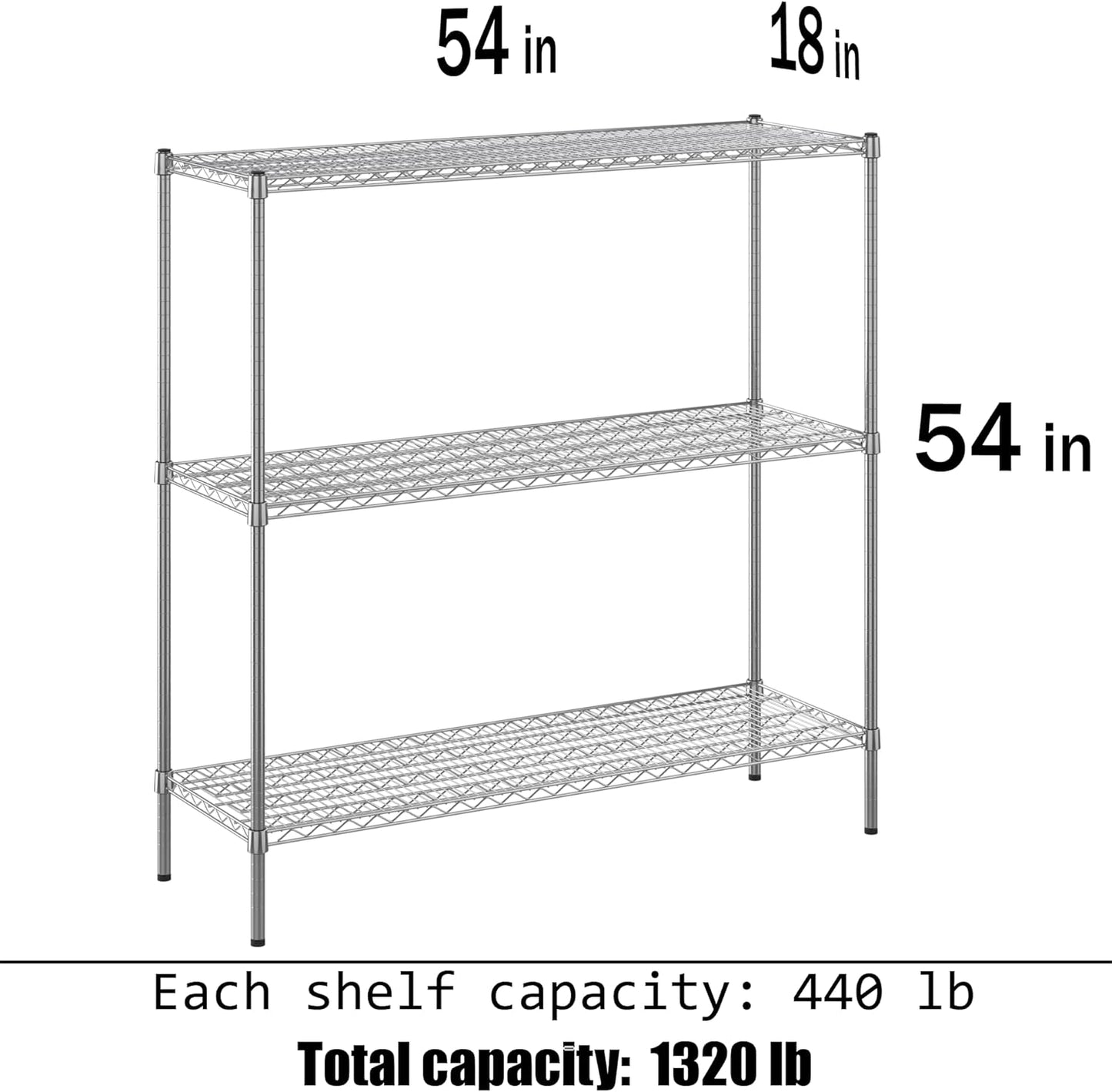 18" Deep x 54" Wide x 54" Height Wire Shelving Kit | 3-Tier | NSF Commercial Storage Rack Unit