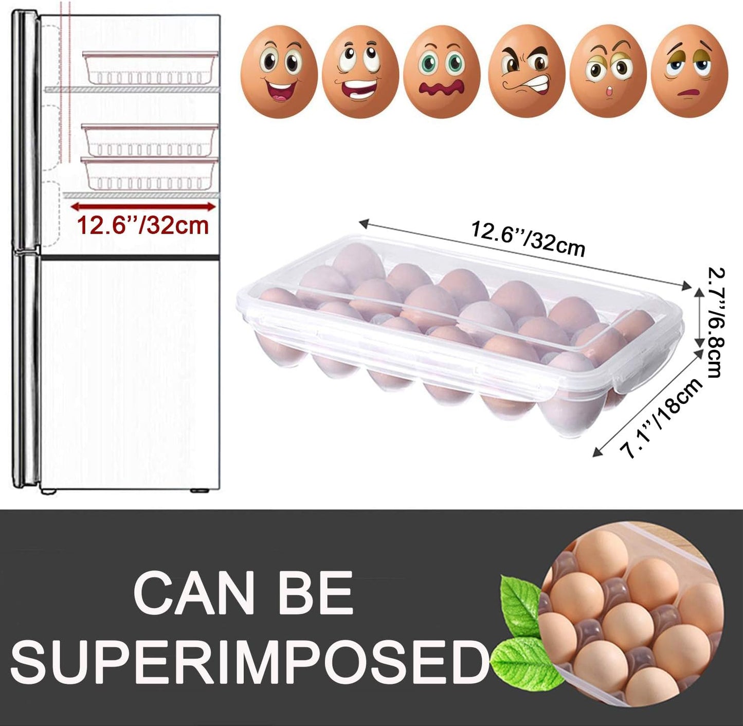 XBY-US 2 Pack Covered Egg Holders For Refrigerator, Plastic Storage Container/ Deviled Egg Tray Carrier with Lid Fits 18X2 Eggs(36 Eggs)