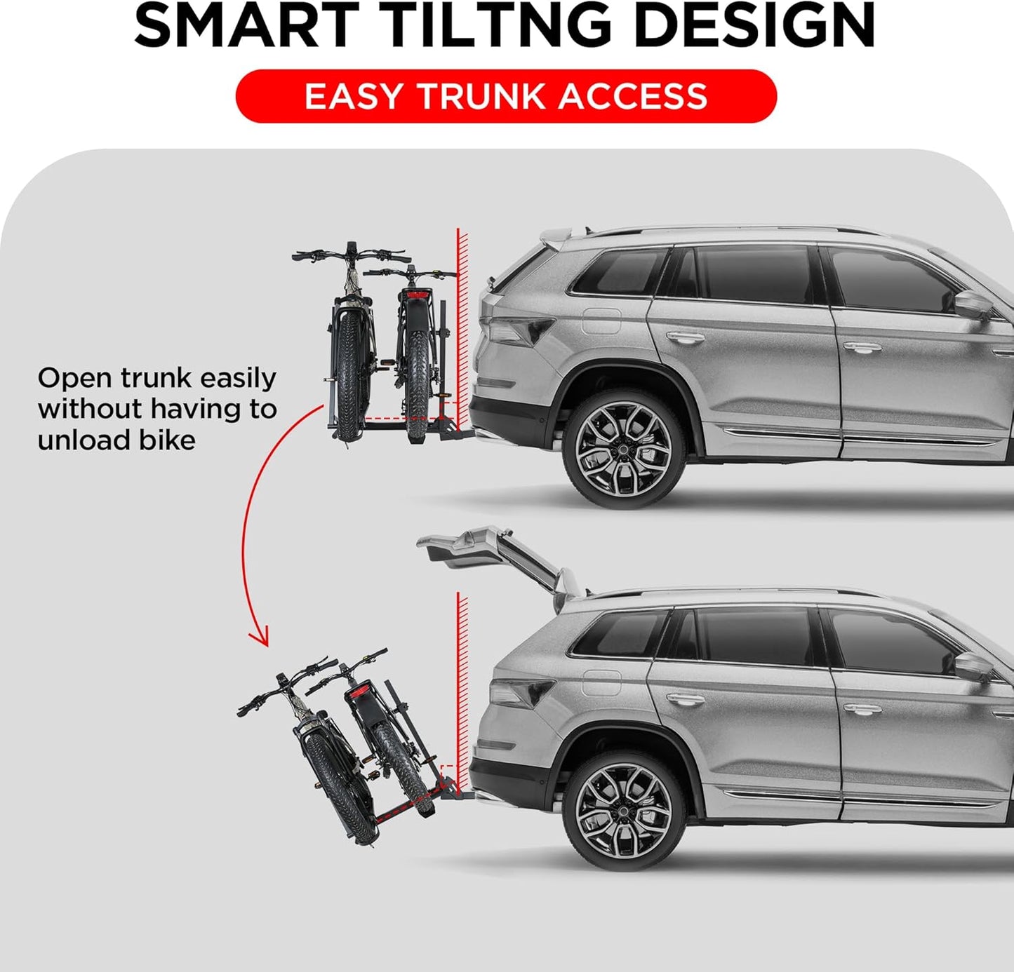 200LBS Foldable Aluminum 2-Ebike Carrier with Ramp for Bikes and Electric Bike, Car SUV Truck Van RV and Trailer