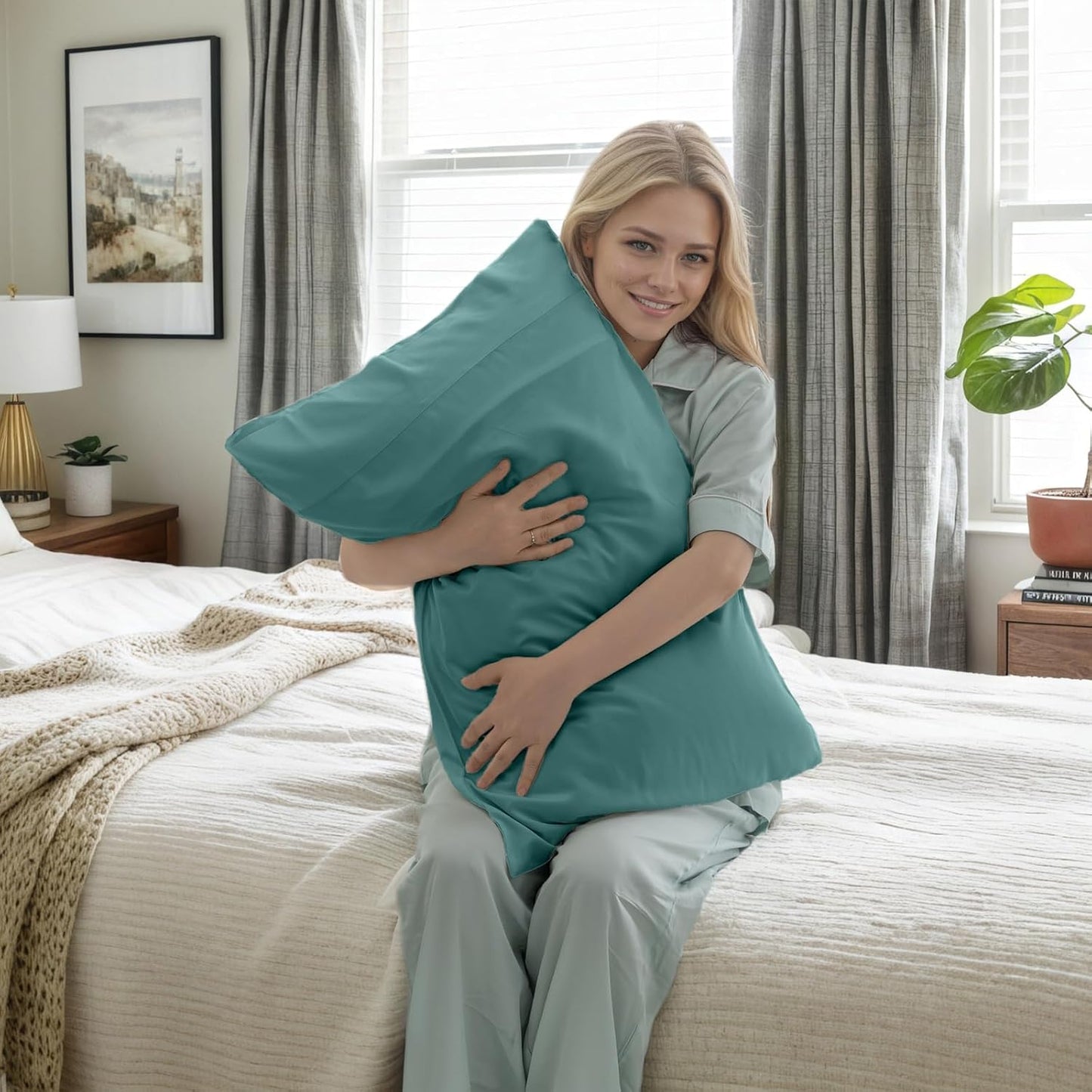 Teal Pillow Cases King Size 2 Pack, Bamboo Rayon Cooling Pillowcases with Envelope Closure, Cool Breathable Pillow Case for Hot Sleepers & Night Sweats, 20x40 inches