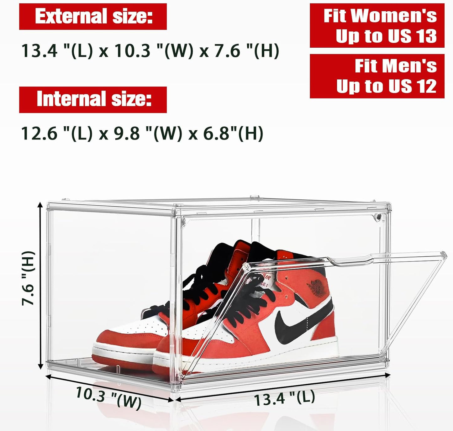 Acrylic Shoe Boxes Stackable, 12 Pack Shoe Display Cases Clear Plastic Shoe Container Boxes Sneaker Storage Bins -Fit US Men's/Women's Size 12