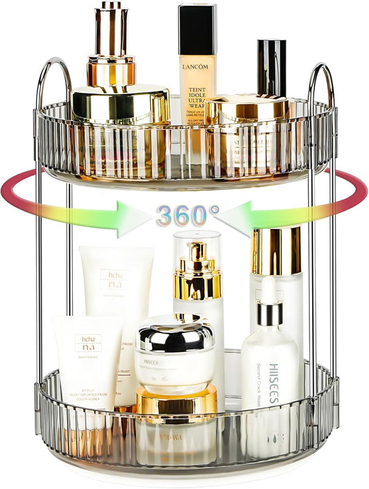 360 Rotating Makeup Organizer, 2 Tier Lazy Susan Bathroom Counter Organizer, Skincare Organizers, Spinning Perfume Organizer & Vanity Organizer Countertop (Classic Grey, 2 Tier)