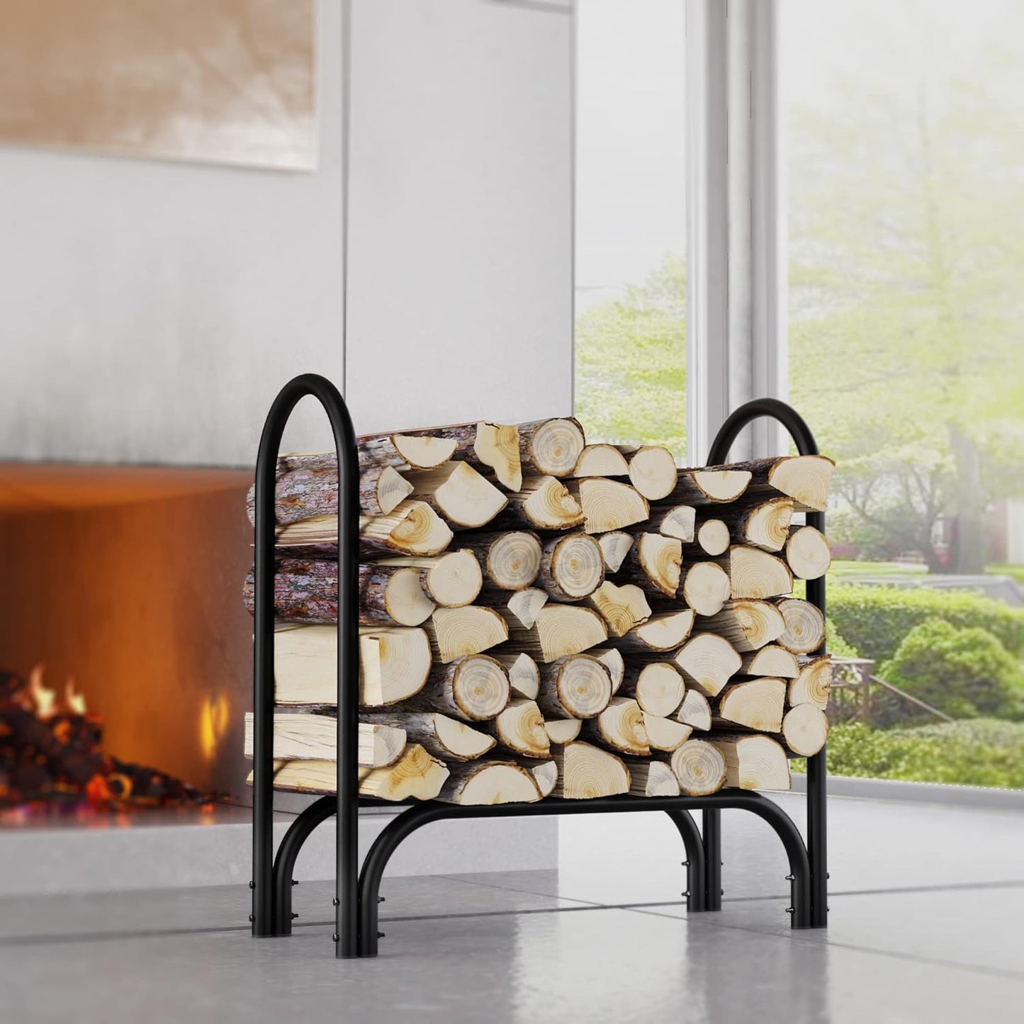 Fire Beauty Firewood Rack Log Holder,Log Storage Holder,Storage Rack,Firewood Stacker for Fireplace Indoor Outdoor(Middle)