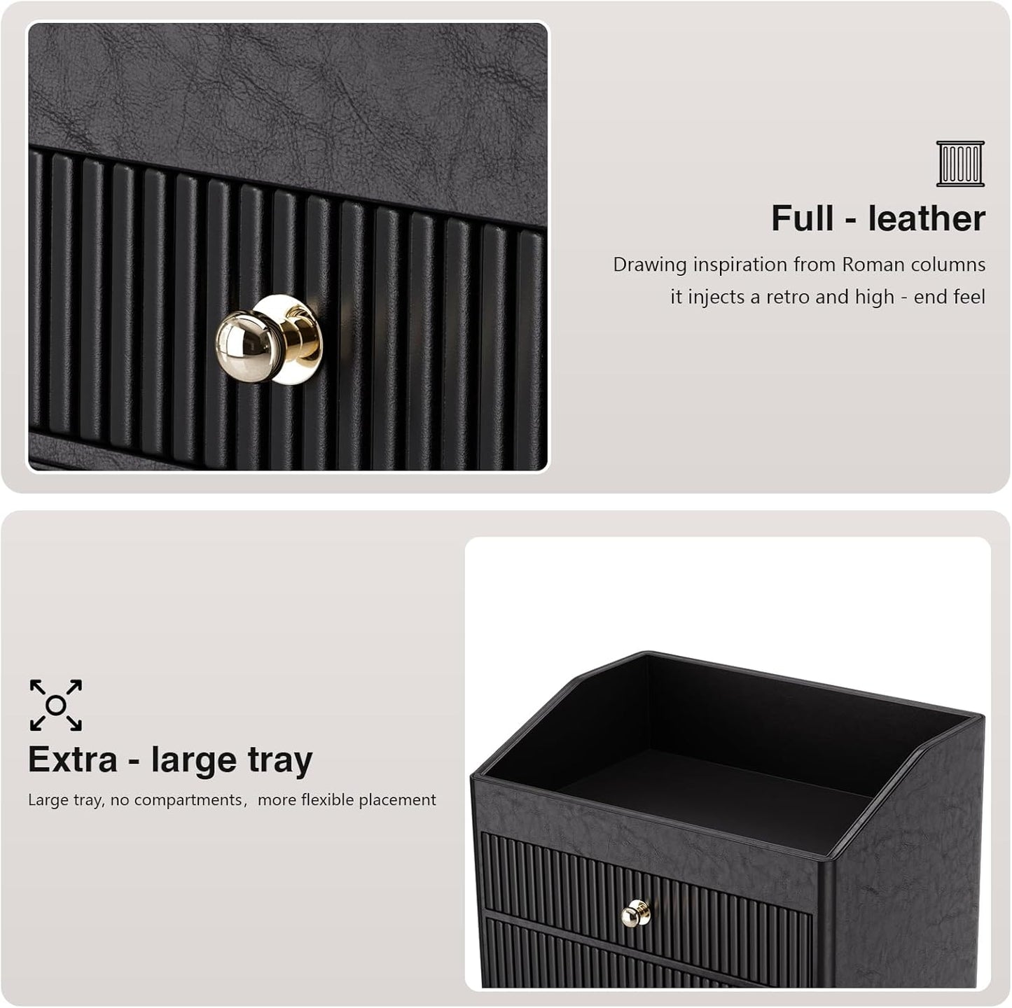 Make up Organizers for Vanity,Leather Makeup organizer for Vanity,Large Capacity Black Vanity Storage for Nail Polish,Bedroom,Bathroom,Gifts for Mom,Unique Gifts for Women
