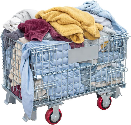 50-Gallon Folding Wire Laundry Cart with Wheels, Heavy Duty Steel Frame Rolling Laundry Basket with 4.7" 360° Casters, Collapsible Commercial Laundry Hamper for Home, Hotel & Housekeeping