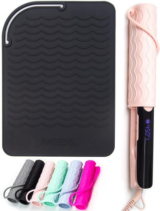 ANGENIL Heat Resistant Mat for Curling Irons, Hair Straighteners, and Flat Irons - Silicone Counter Pad and Travel Case for Hair Styling Tools