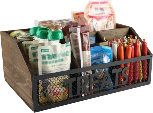 Geyecete dog treat jar dog treat container for countertop Dog Treat Container Wooden grid snack storage box trapezoid cat treat jar Desktop treat bar