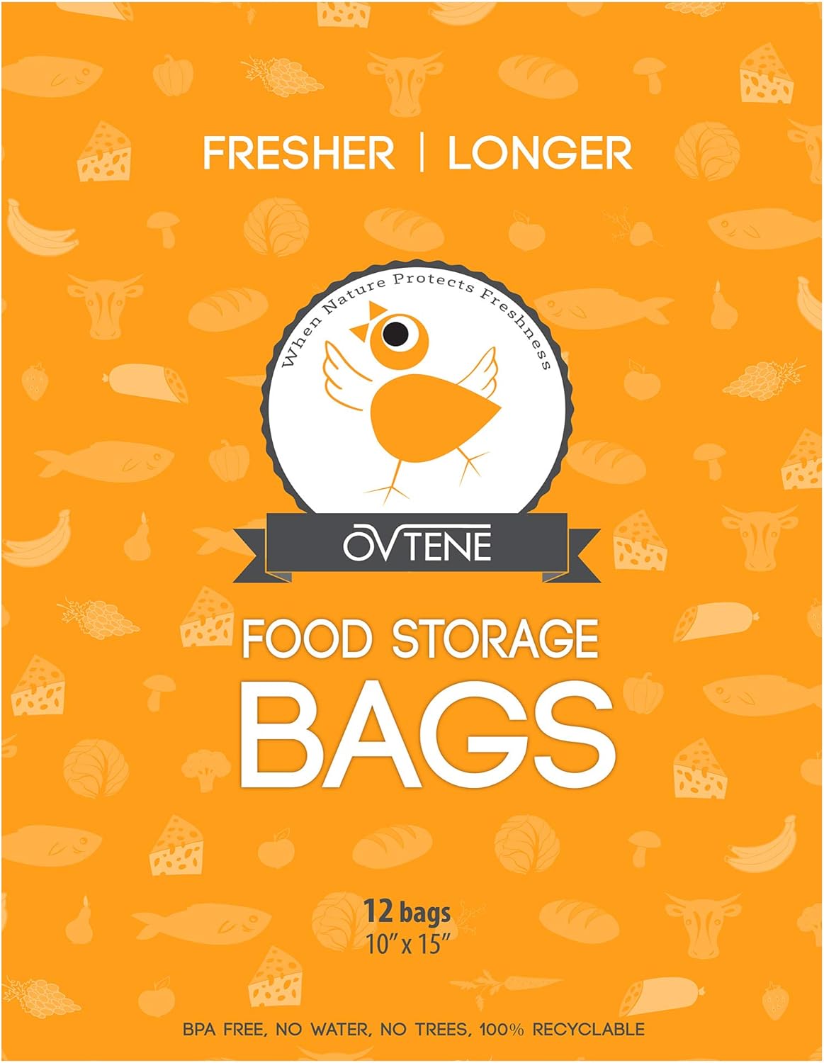 Food Storage Bags for Cheese, Meat, and Produce - Keeps Food Fresher Longer (12 Large Bags 10”x15”)