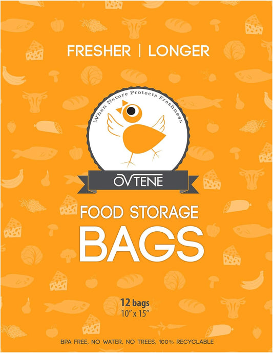 Food Storage Bags for Cheese, Meat, and Produce - Keeps Food Fresher Longer (12 Large Bags 10”x15”)
