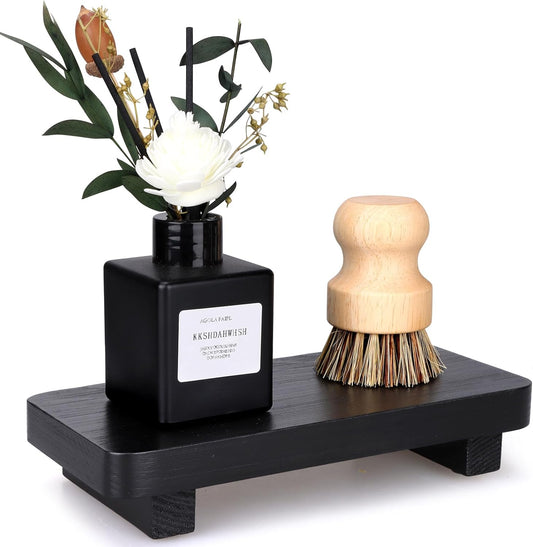 Small Black Kitchen Sink Soap Holder for Counter Dish Soap Dispenser Wooden Display Risers for Bathroom Decor Farmhouse Wood Pedestal Stand Kitchen Accessories Countertop Vanity Decorative Tray