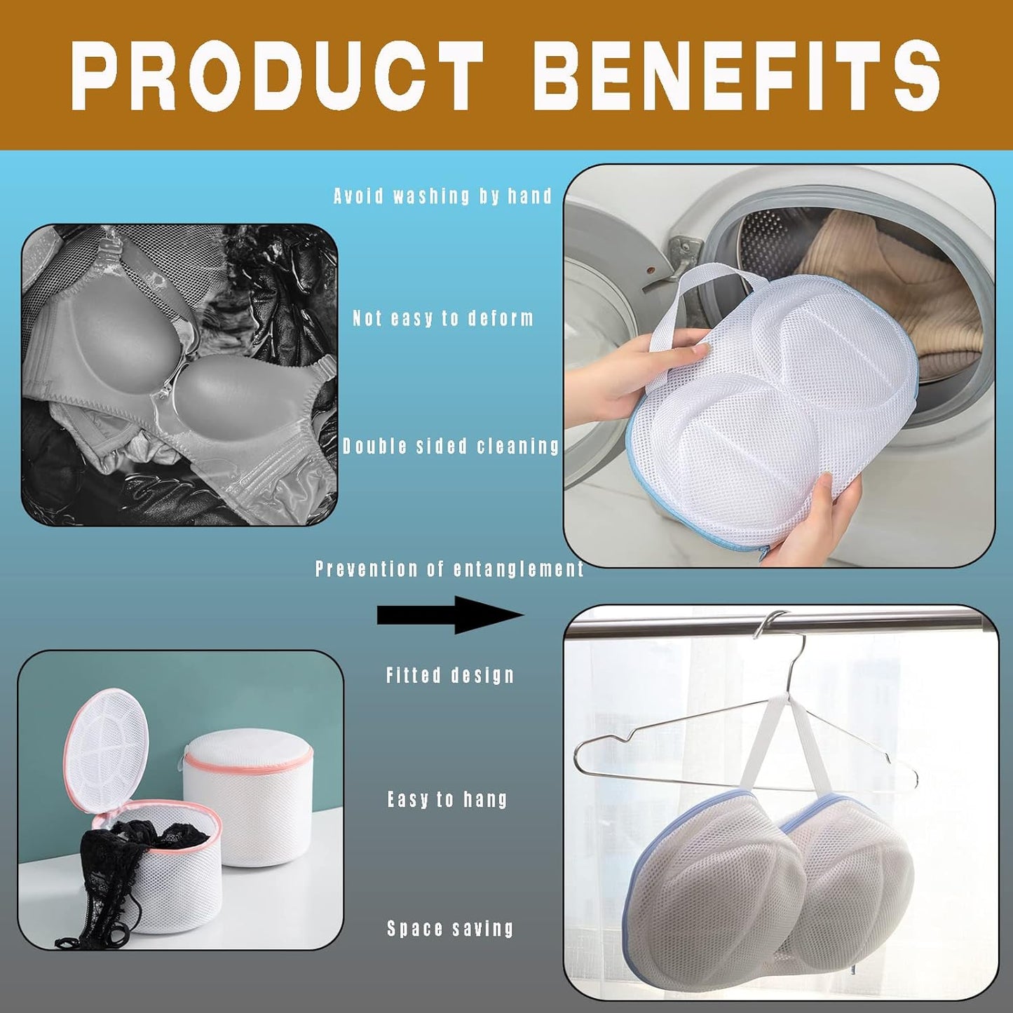 Large Bra Laundry Bags for Washing Machine, Fits All Cups Anti Deformation Bra Washing Bag, Lingerie Bags for Washing Delicates (4 Pack White)