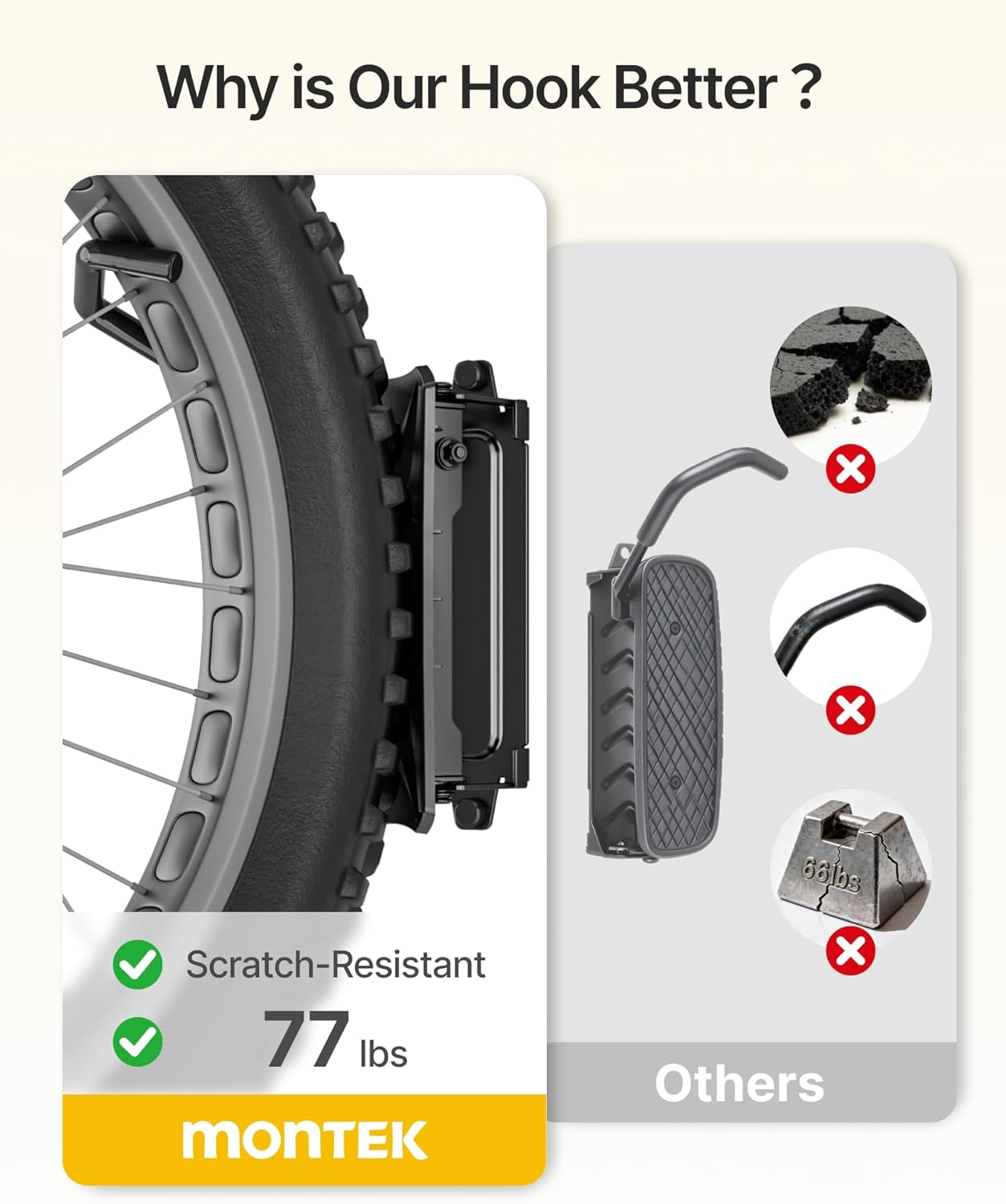 monTEK Bike Wall Mount for 4.5" Tire Width, Swivel Bike Wall Hanger Holds Up to 77lbs, Space-Saving Bike Rack Garage, Heavy Duty Bike Storage for Bedroom Home Office, 4 Pack