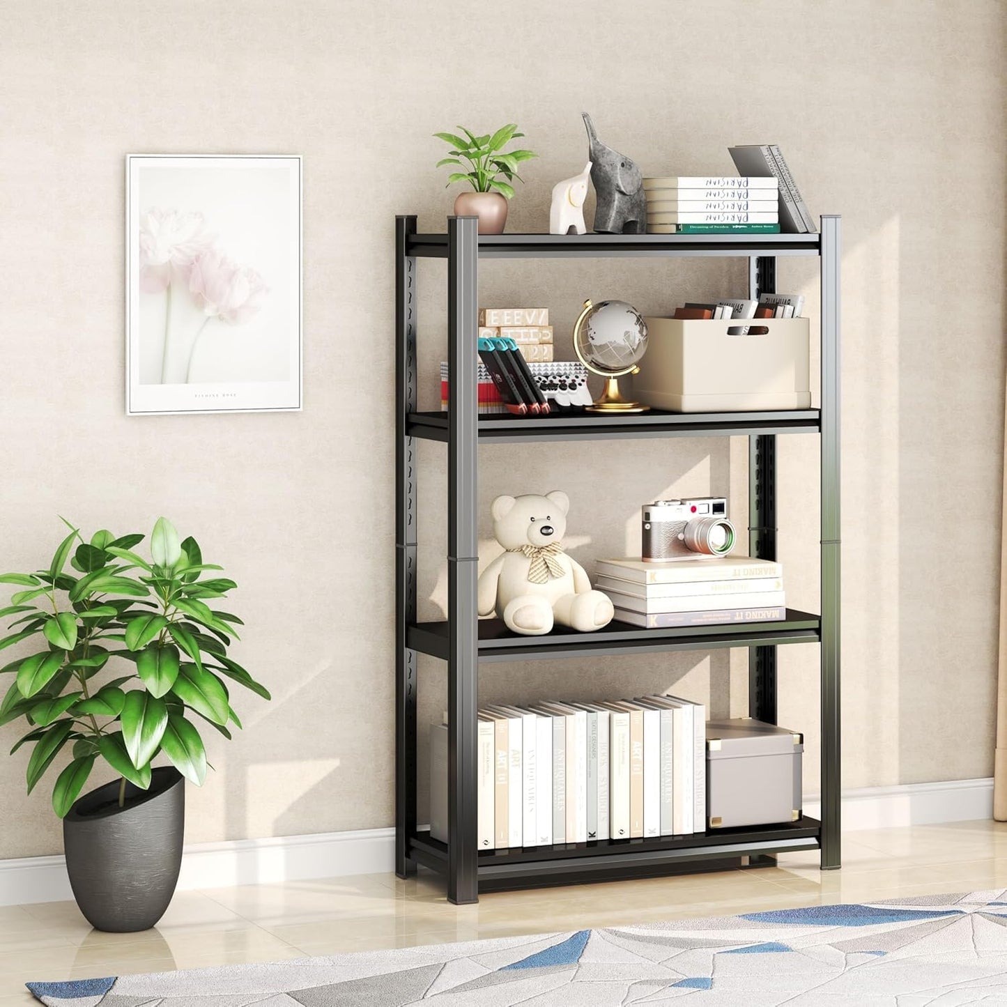 Storage Shelves, Garage Metal Shelving Unit, Adjustable, Double-Layer Column with Reinforced Ribs, Heavy-Duty, Capable of Bearing 2400 lbs, Suitable for Garage, Warehouse, Kitchen Storage